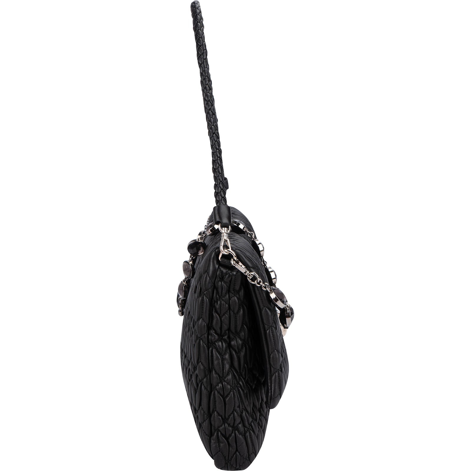 Miu Miu Matelassé Nappa Leather Hobo Crystal Embellishment Shoulder Bag
