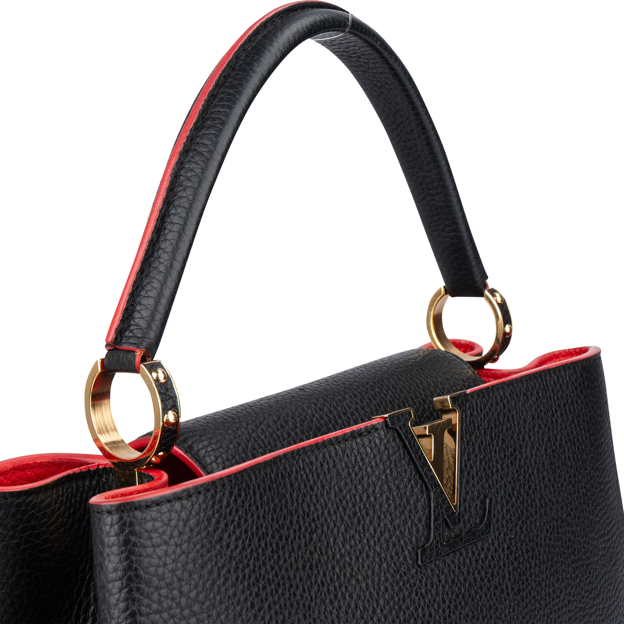 Louis Vuitton Black Leather Lining Capucines MM Handbag