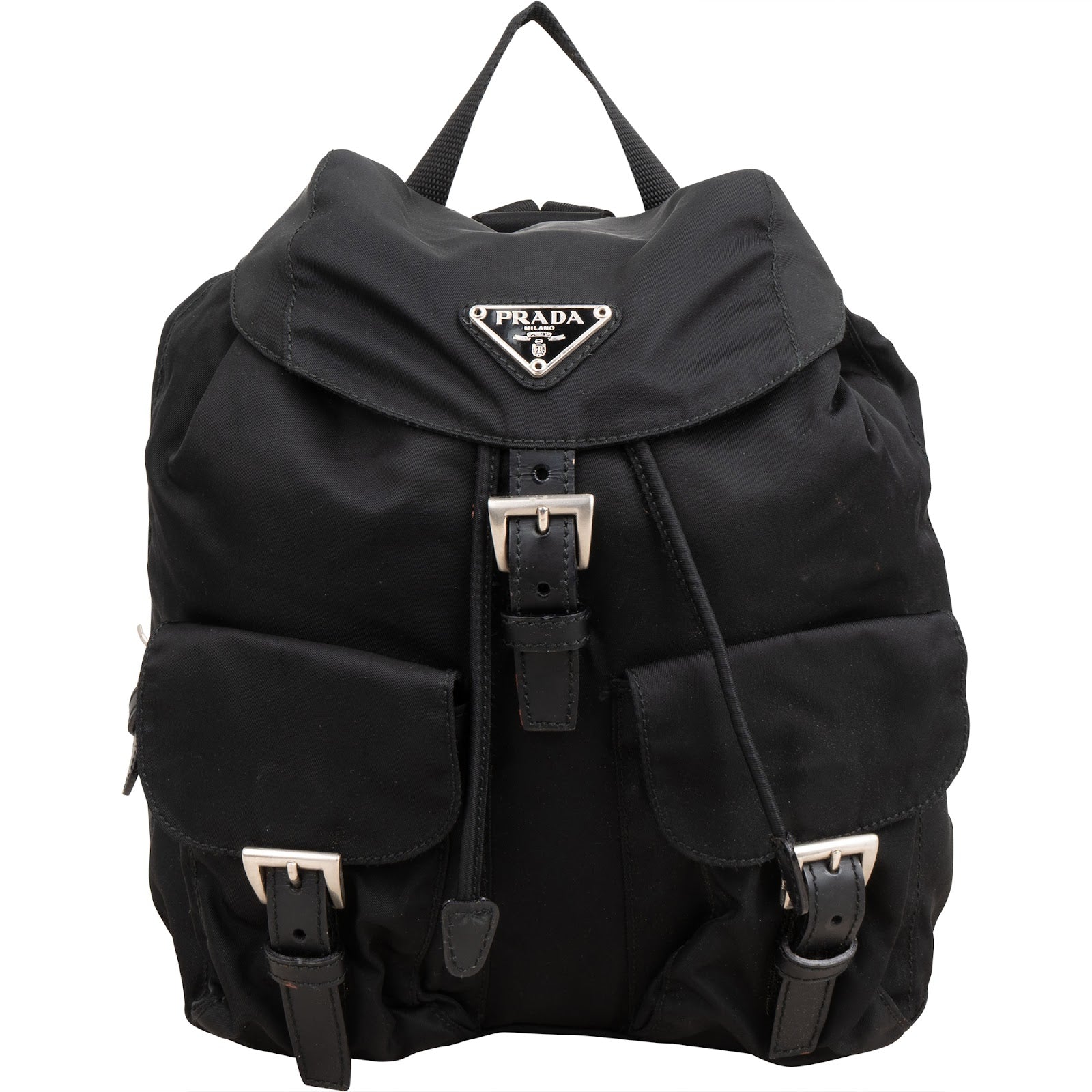 Prada Black Tessuto Nylon Triangle Backpack