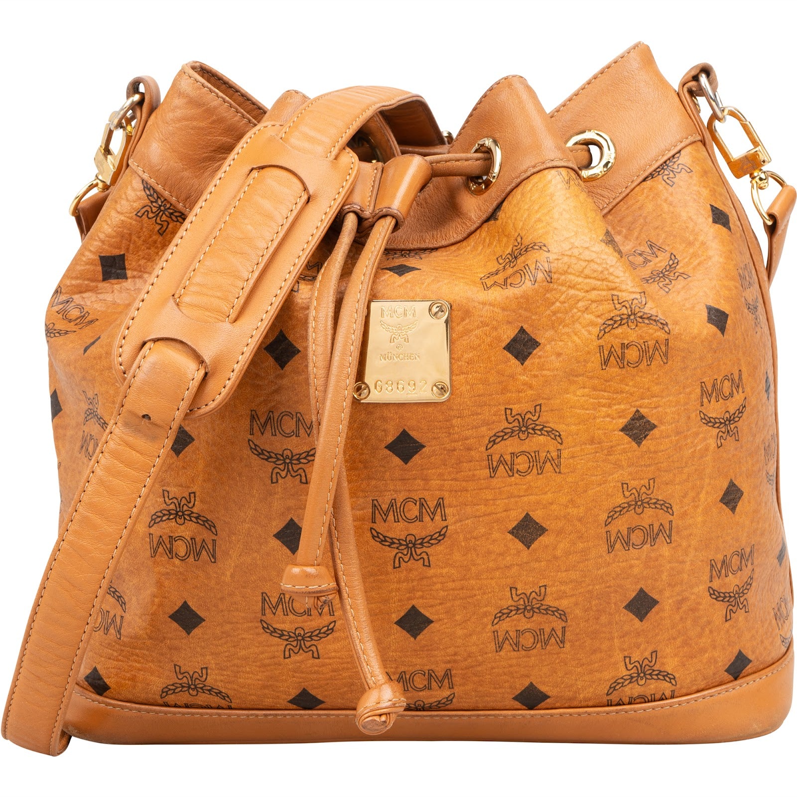 Sac à bandoulière type « bucket » MCM à cordon de serrage, motif Monogram Visetos