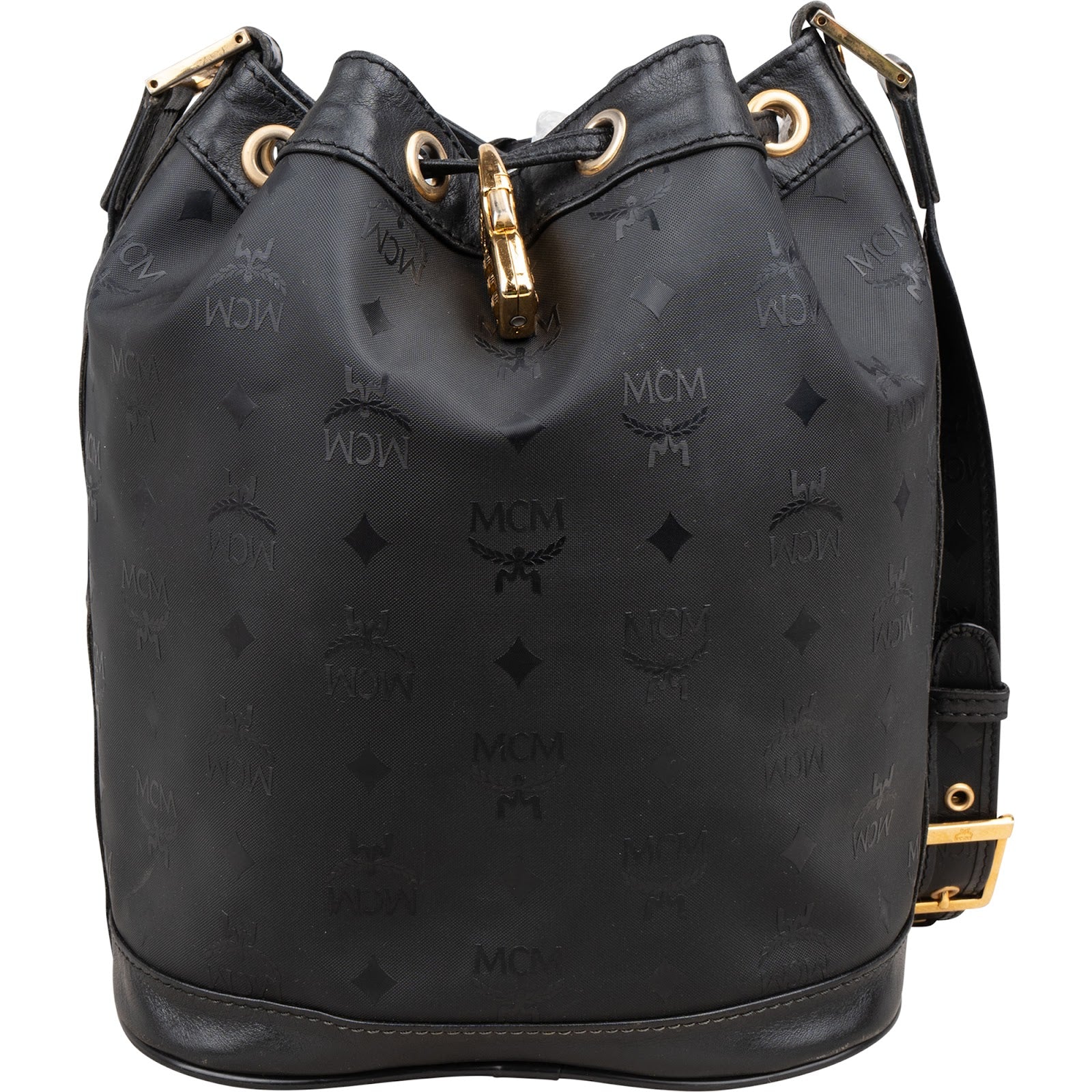 MCM Monogram Visetos Nylon Drawstring Bucket Crossbody Bag