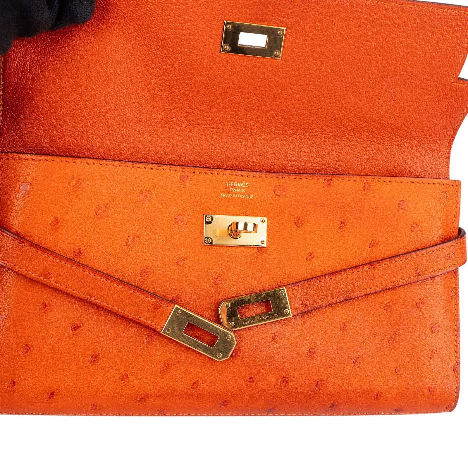 Hermès Orange Ostrich Leather Kelly Wallet