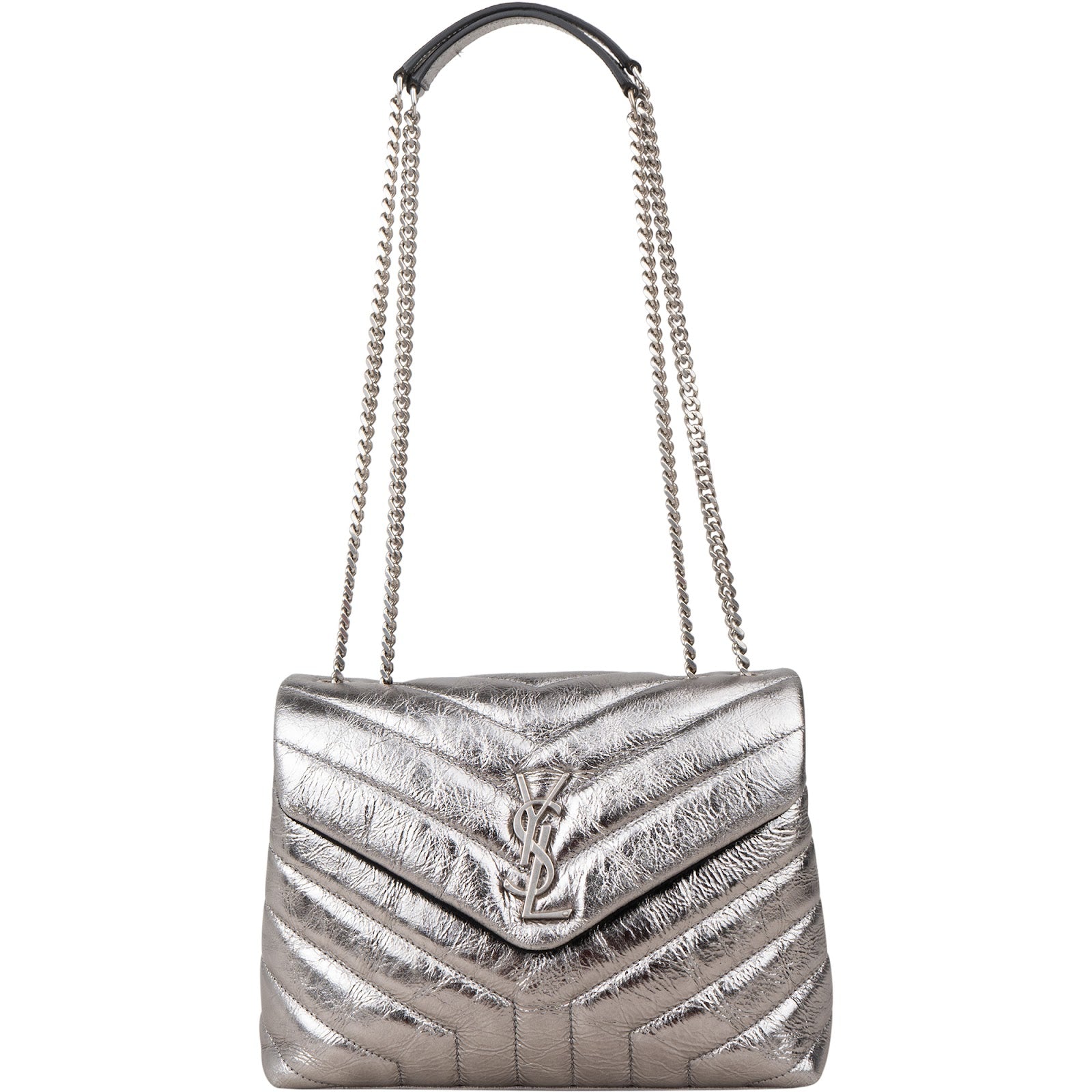 Yves Saint Laurent – Loulou Metallic Crinkled Matelassé Leather Crossbody Bag