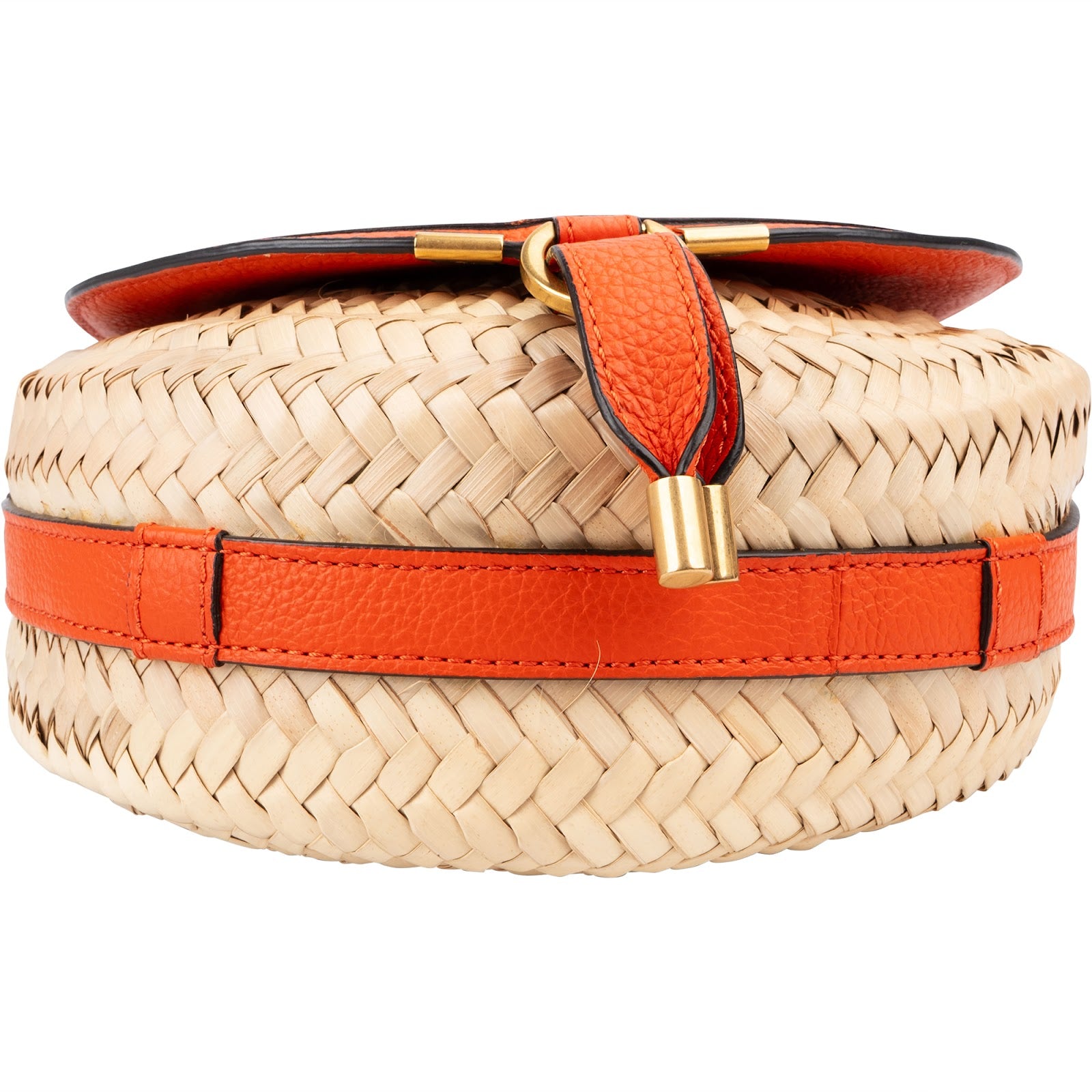 Chloé Grained Calfskin Raffia Marcie Saddle Basket Crossbody Bag