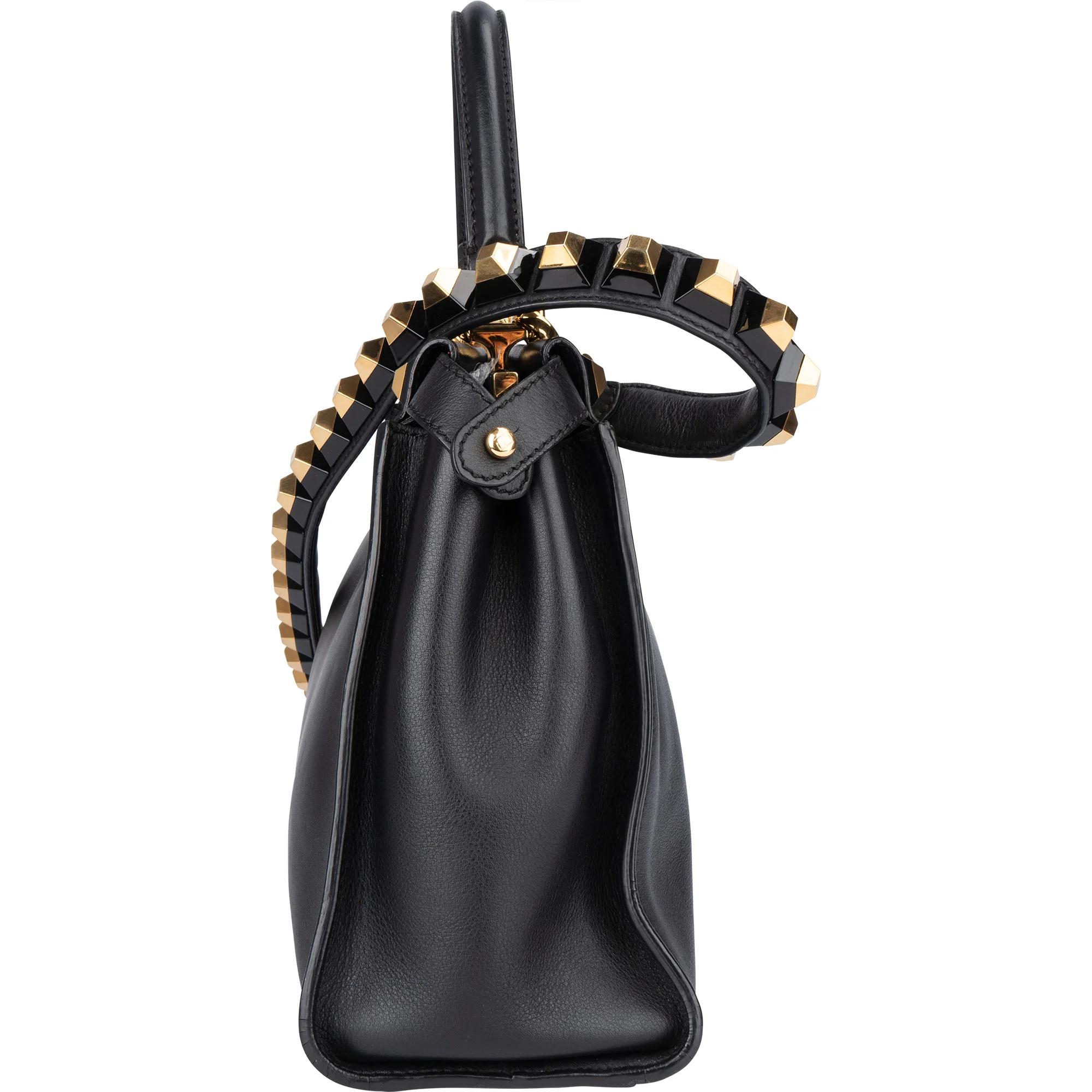 Fendi Noir Leather Gold Edition Spikes Peekaboo Handbag