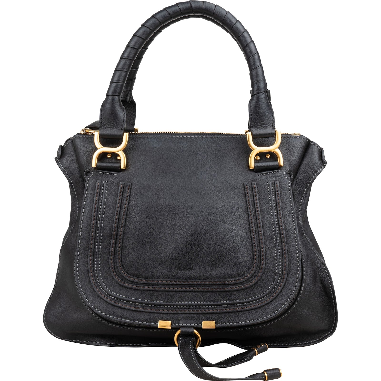 Chloé Black Grained Calfskin Marcie Satchel Handbag