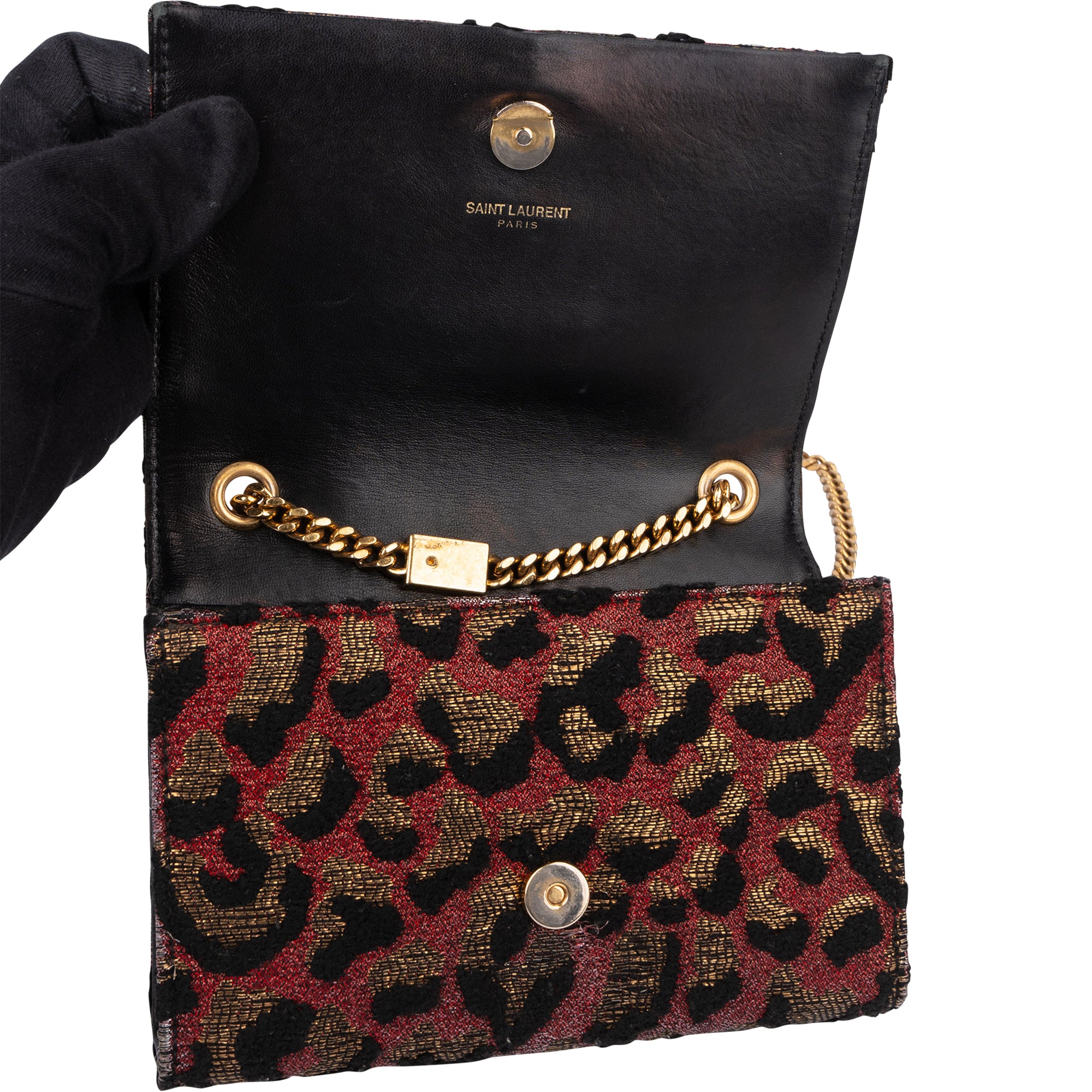 Saint Laurent Leopard Print Pompon Kate Crossbody Bag