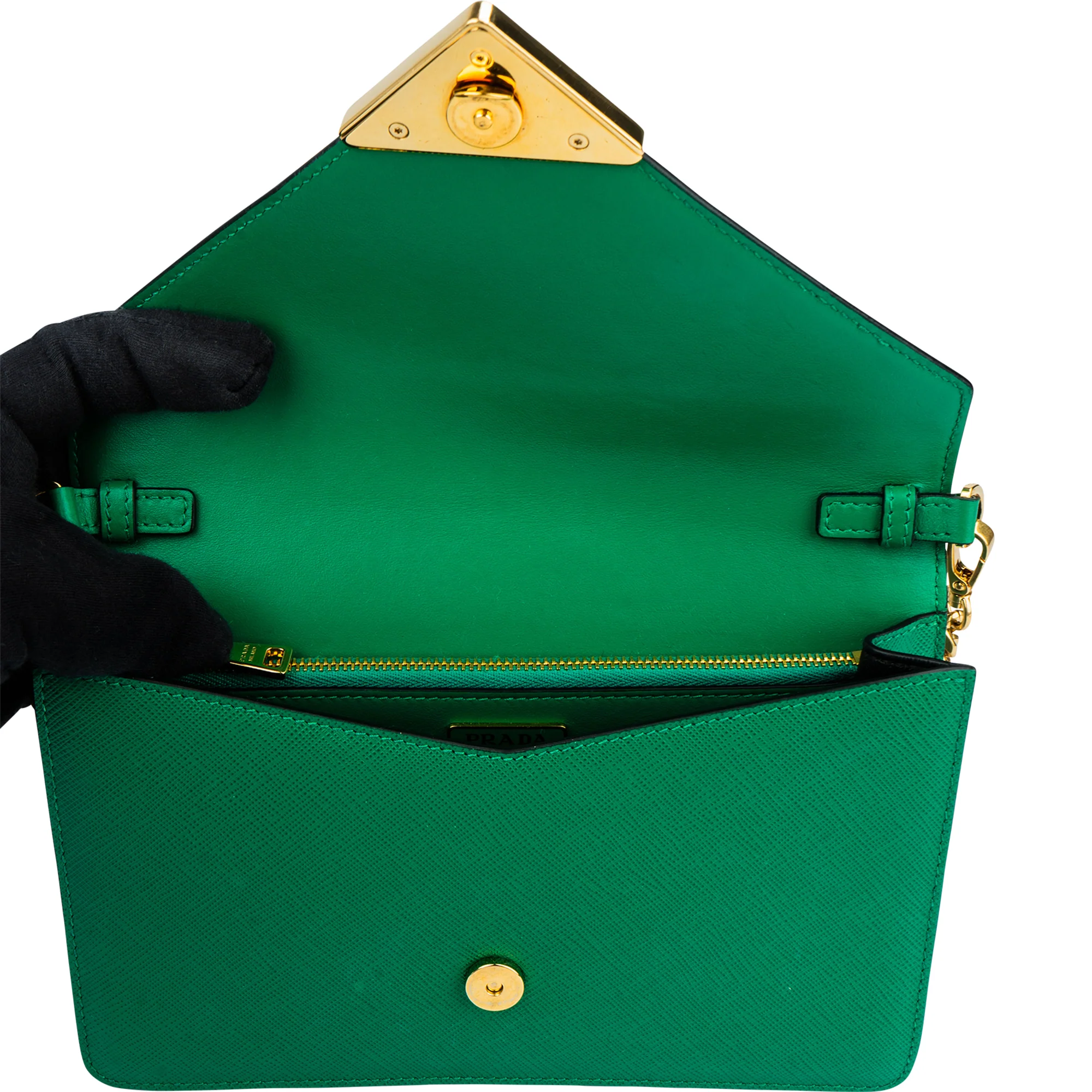 Prada Green Saffiano Leather Big Triangle Crossbody Bag