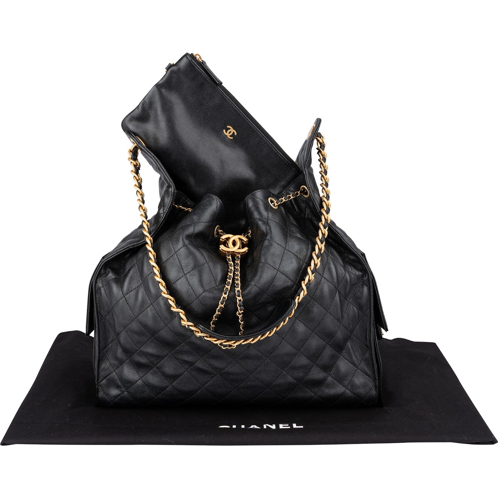 Chanel - 25 Quilted Caviar Leather CC Drawstring Shoulder Bag