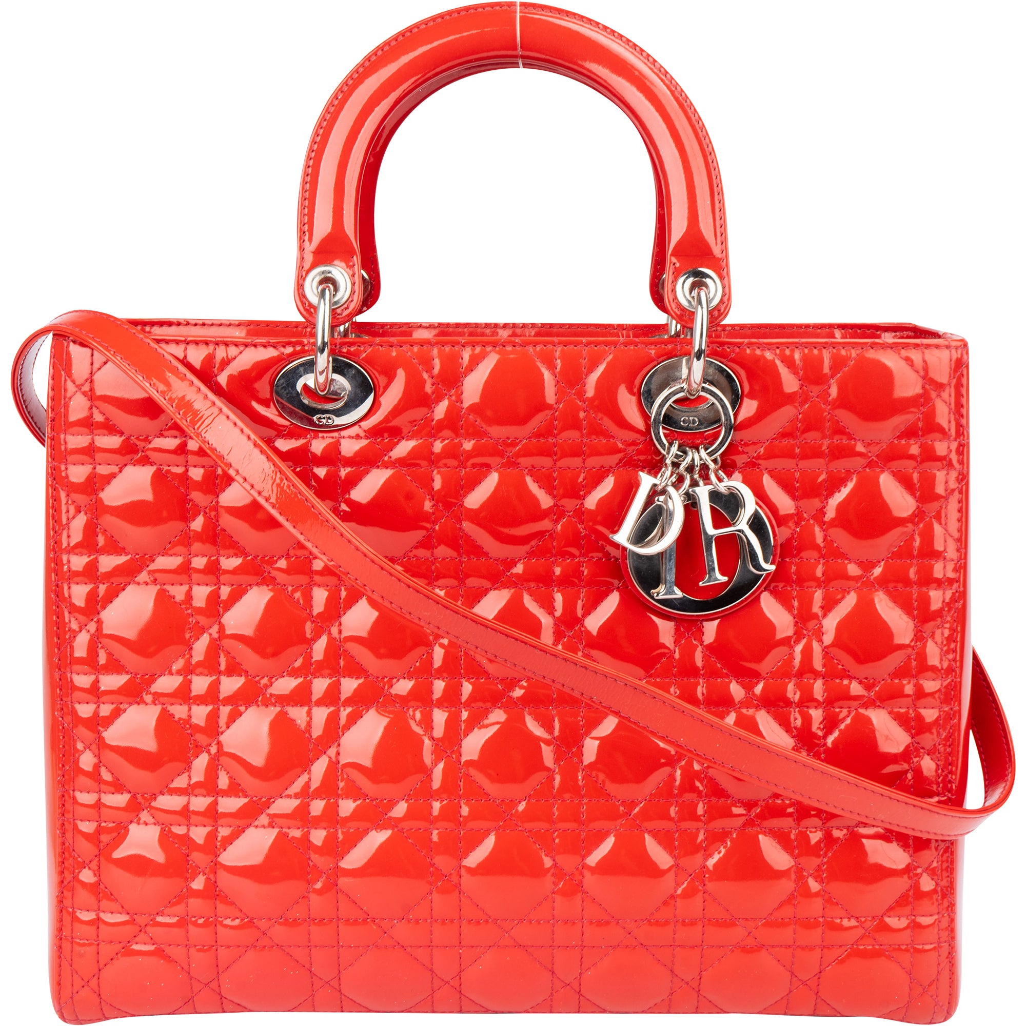 Christian Dior Red Patent Leather Lady Dior Handbag