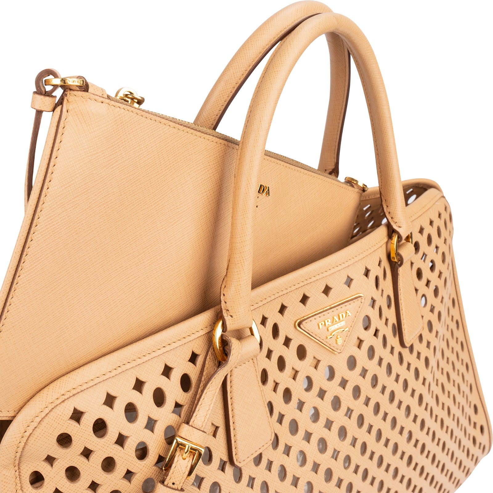 Prada Saffiano Leather Perforated Fori Tote Handbag