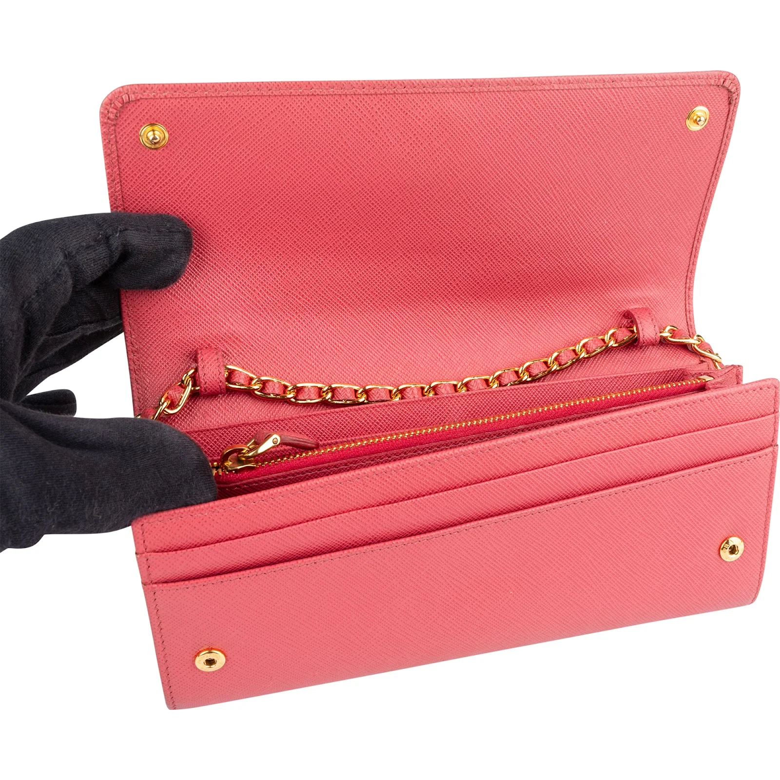Prada Pink Saffiano Leather Wallet On Chain Crossbody Bag