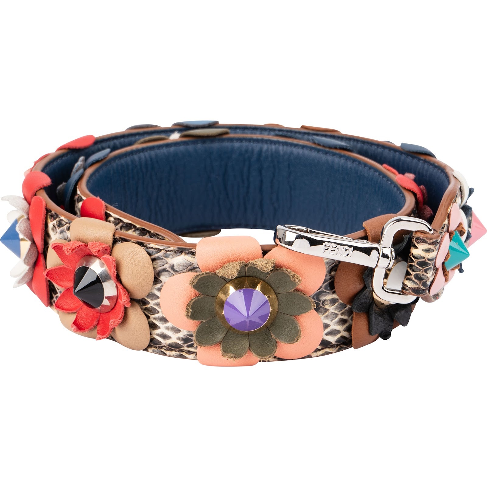 Fendi – Flowerland Multicolor Studs Python You Bag Strap