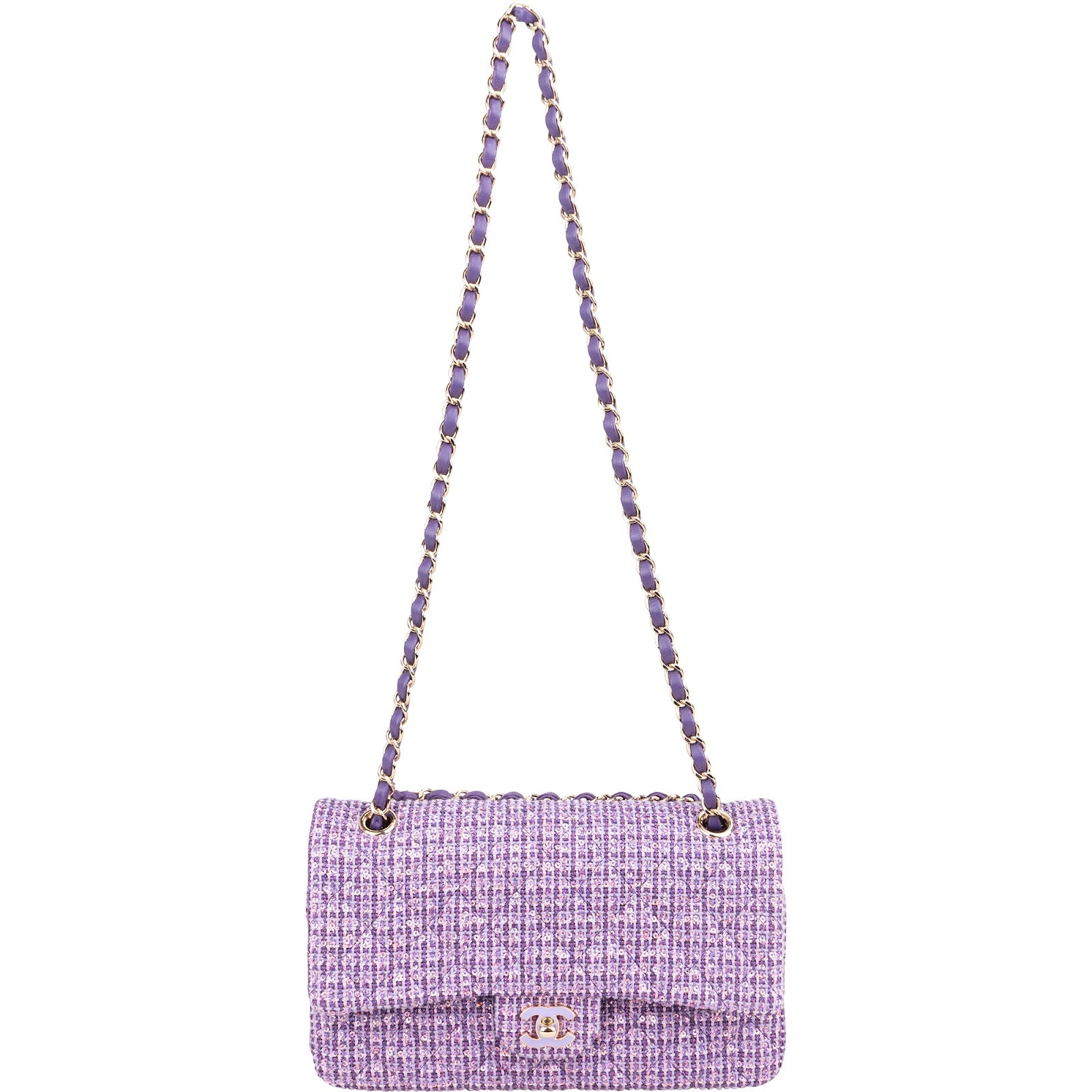 Chanel Quilted Sequin Tweed Medium Double Flap Shoulder Bag