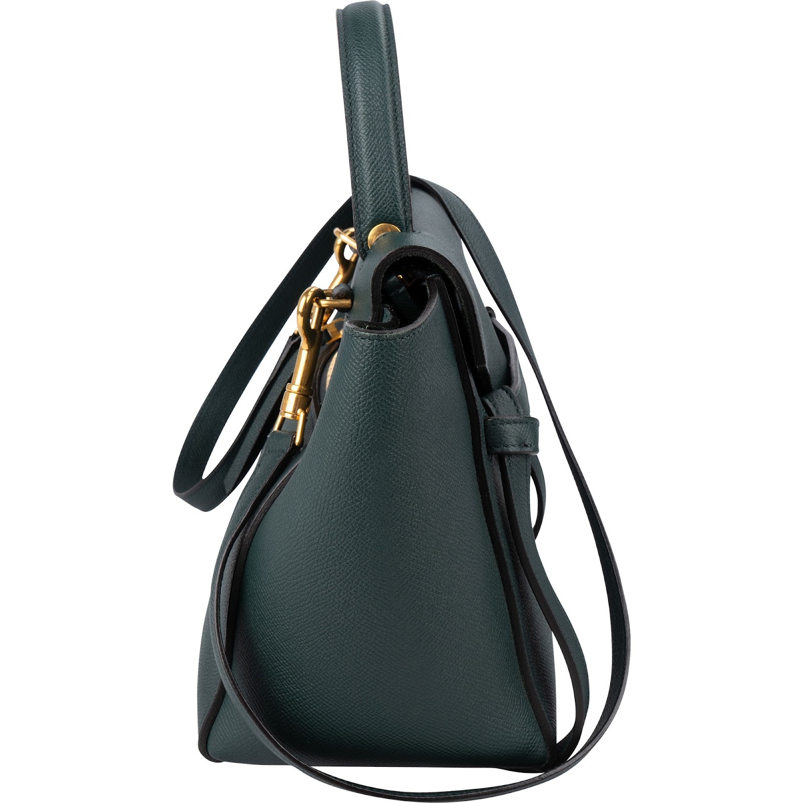 Celine Dark Green Grained Calfskin Belt Nano Handbag