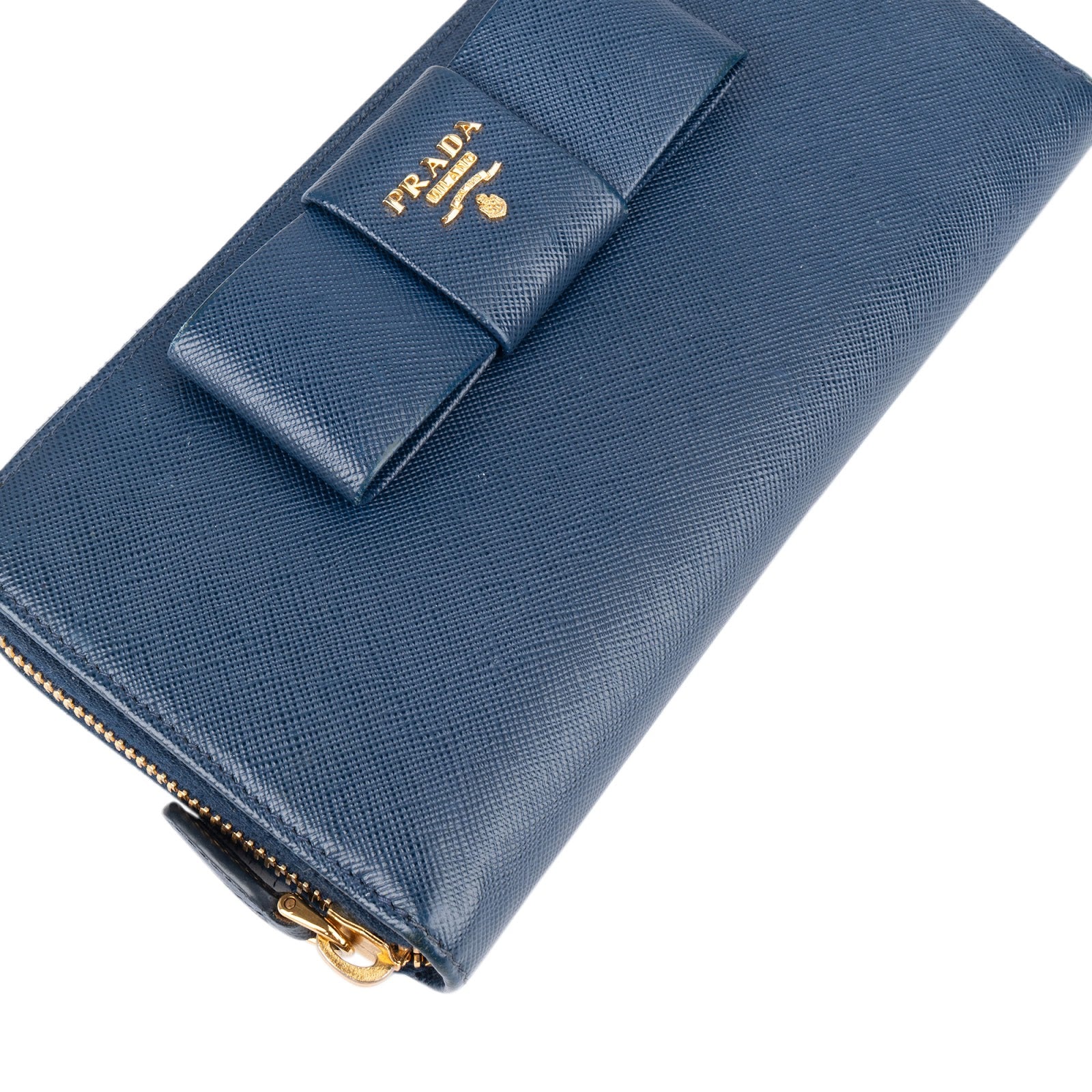 Prada Saffiano Fiocco Leather Zip Around Wallet