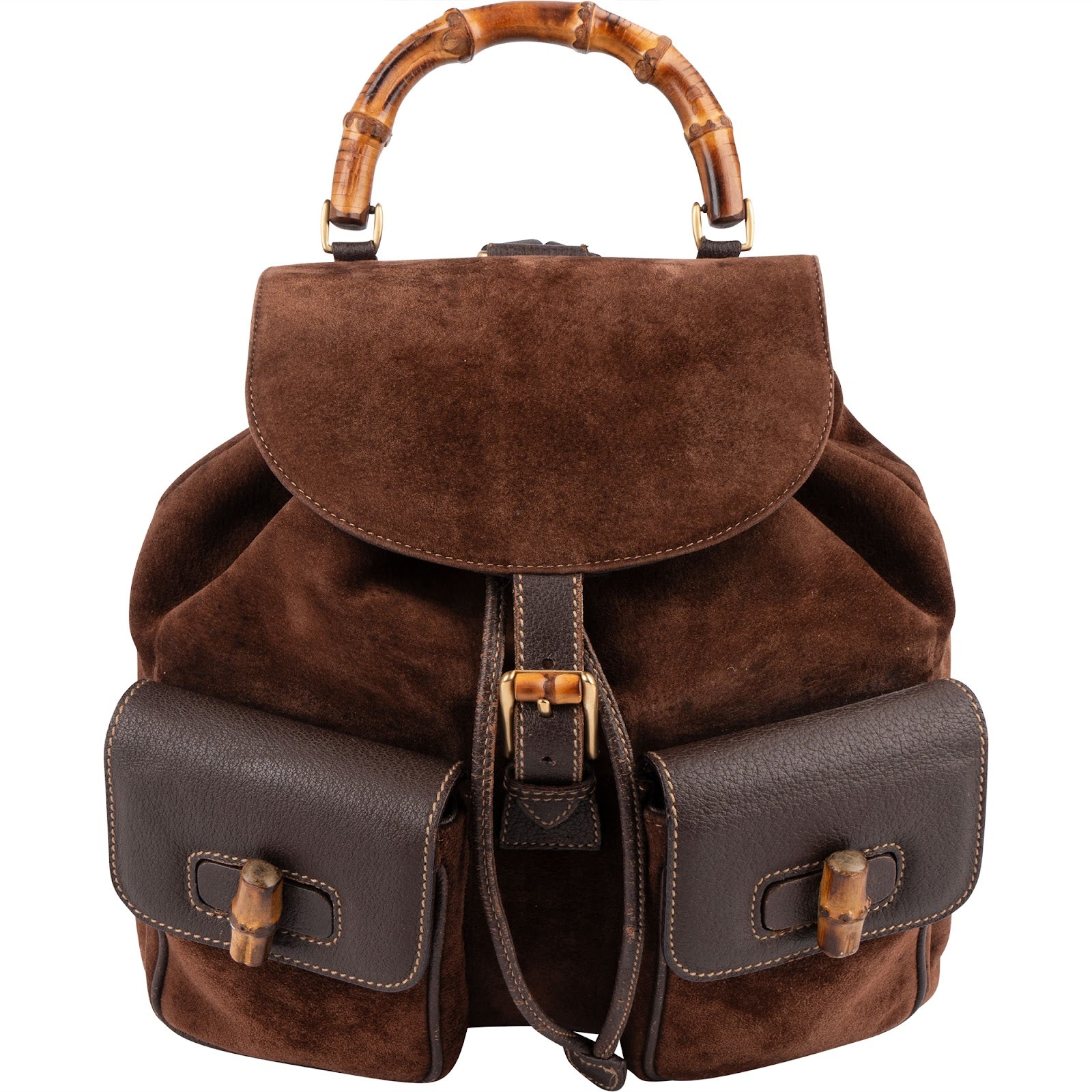 Gucci Suede and Leather Bamboo Backpack