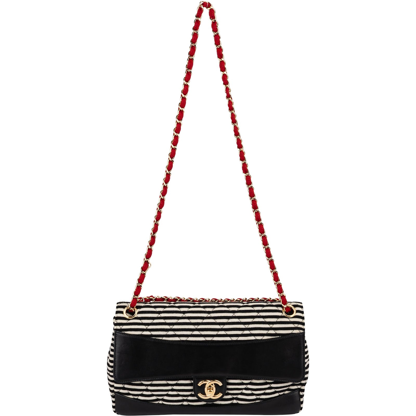 Chanel - Striped Cotton Single Flap Shoulder Bag