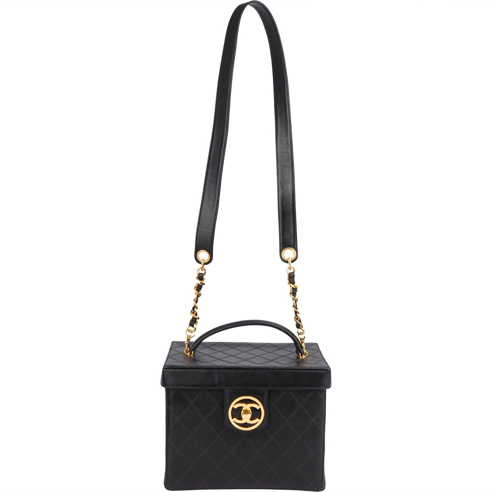Chanel Jumbo Quilted Lambskin 24K Gold CC Vanity Case Handbag