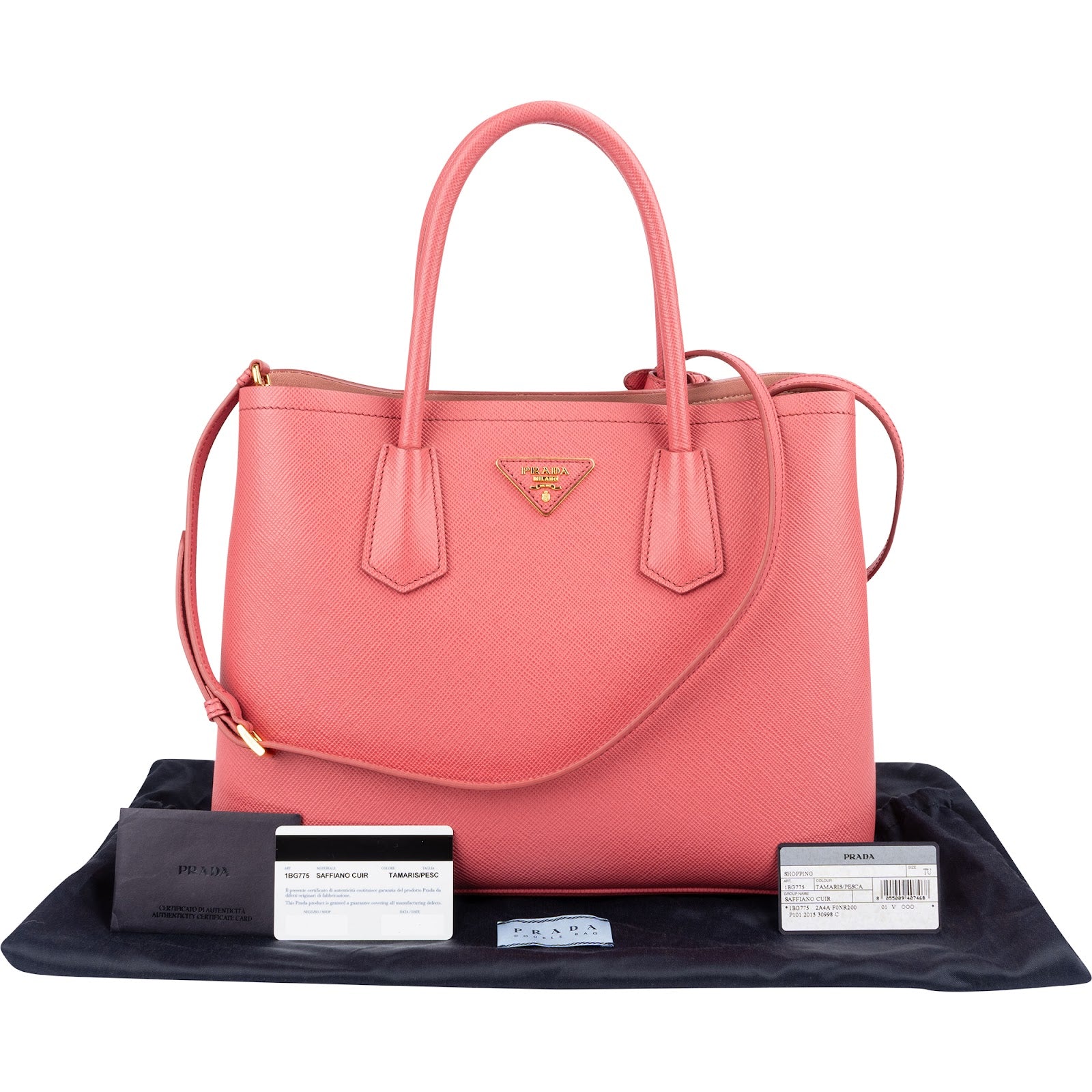 Prada - Roze Saffiano-handtas met dubbele riem