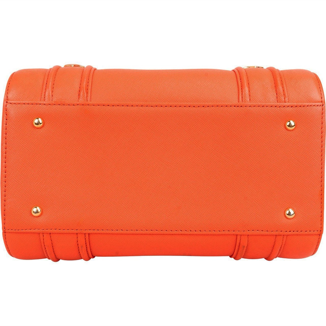 MCM Orange Grained Leather Essential Studded Small Boston Bag