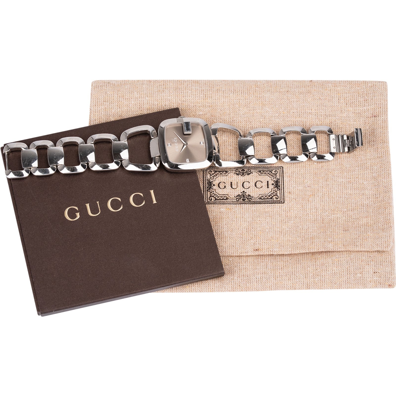 Gucci Silver Tone Horsebit 125.4 Diamonds Damenuhr