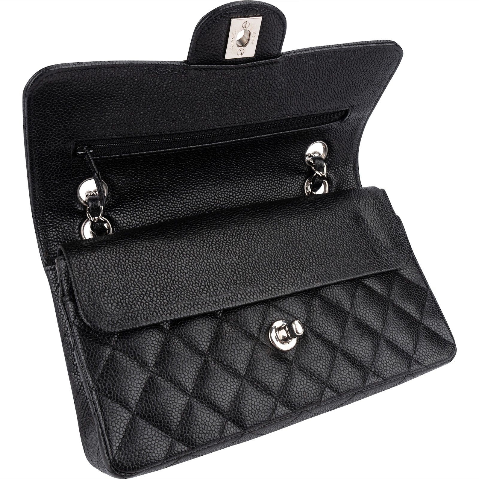 Chanel Quilted Caviar Leather Small Double Flap Shoulder Bag
