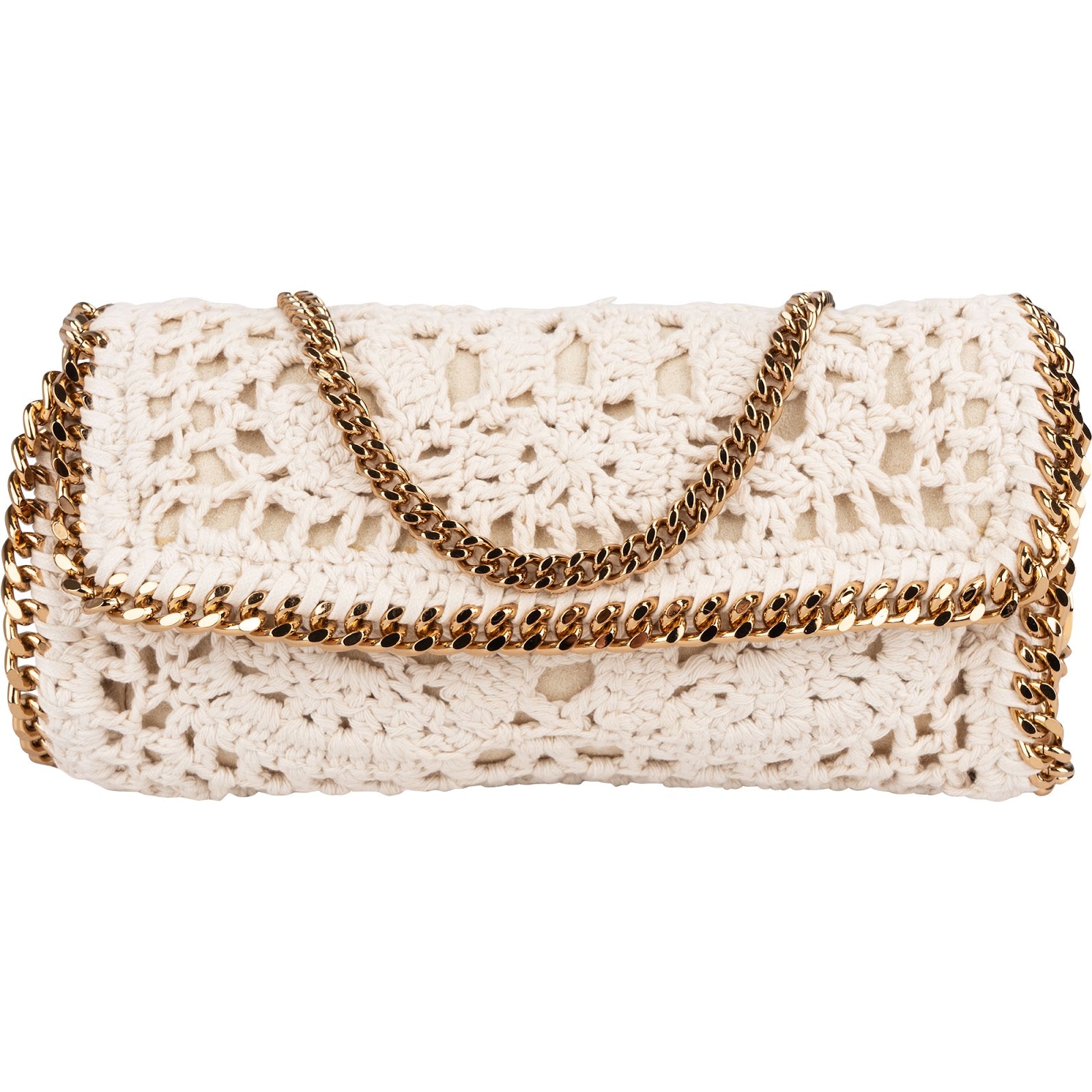 Stella McCartney Crochet Falabella Fold Over Clutch Crossbody Bag