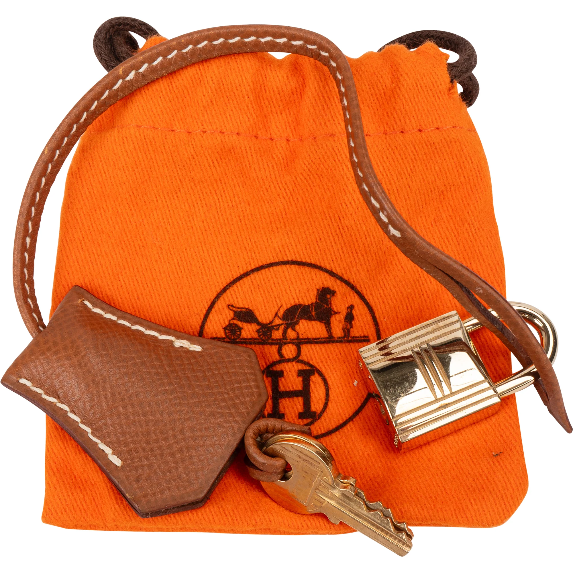 Hermès Brun Epsom Leather Clochette + Golden Padlock Schloss
