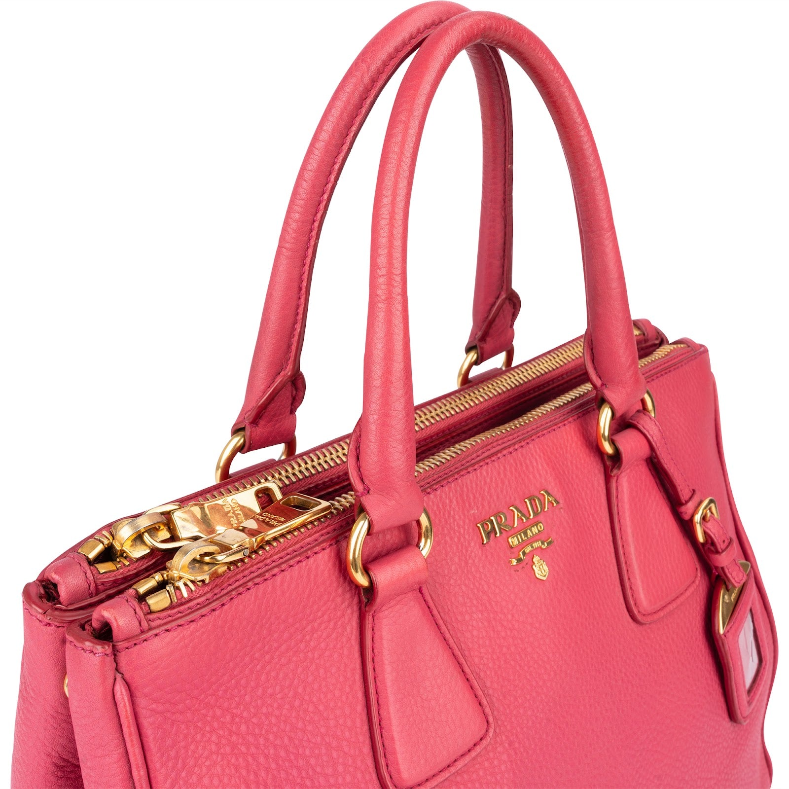 Prada Pink Leather Galleria Double Zip Tote Handbag