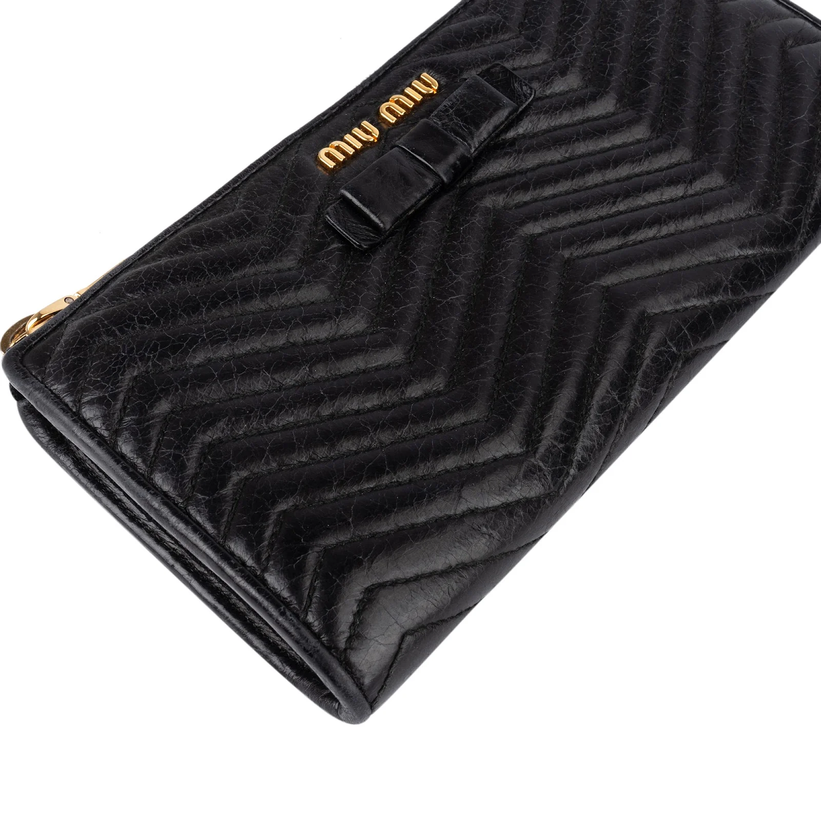 Miu Miu Matelassé Leather Bow Zip Around Wallet