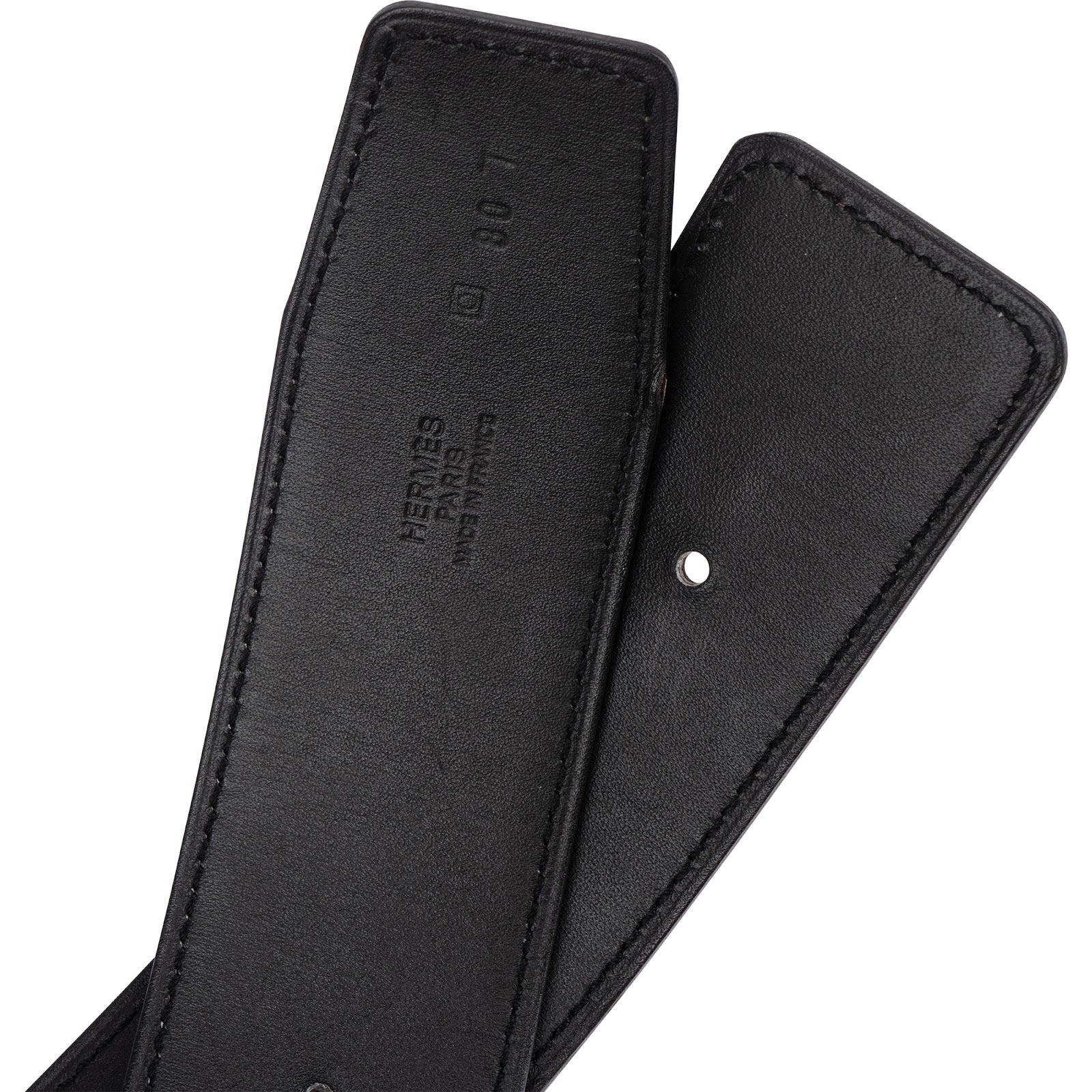 Hermès Noir & Taupe Pebbled Pesom Leather H Reversible Belt (80)