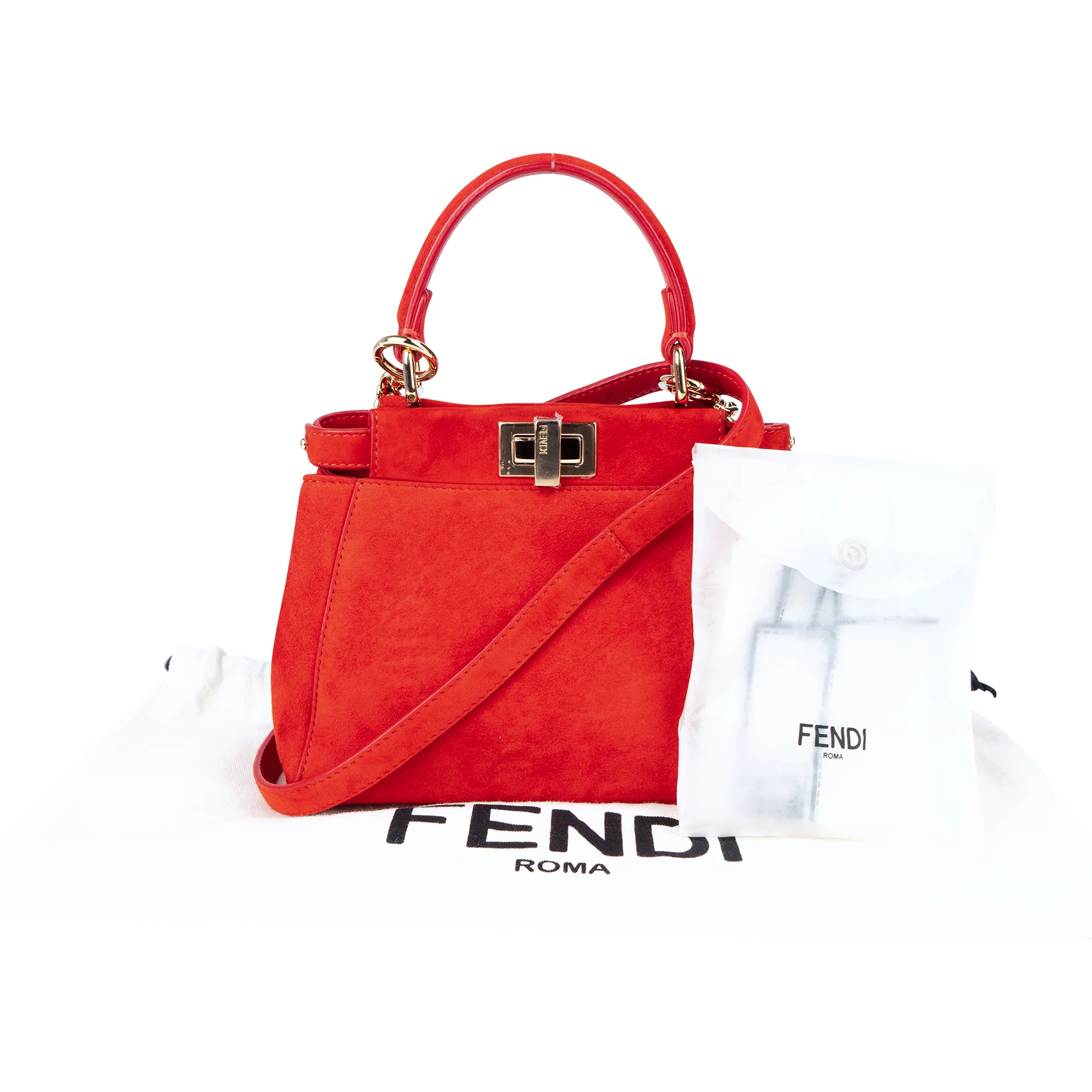 Fendi Red Suede Peekaboo Handbag