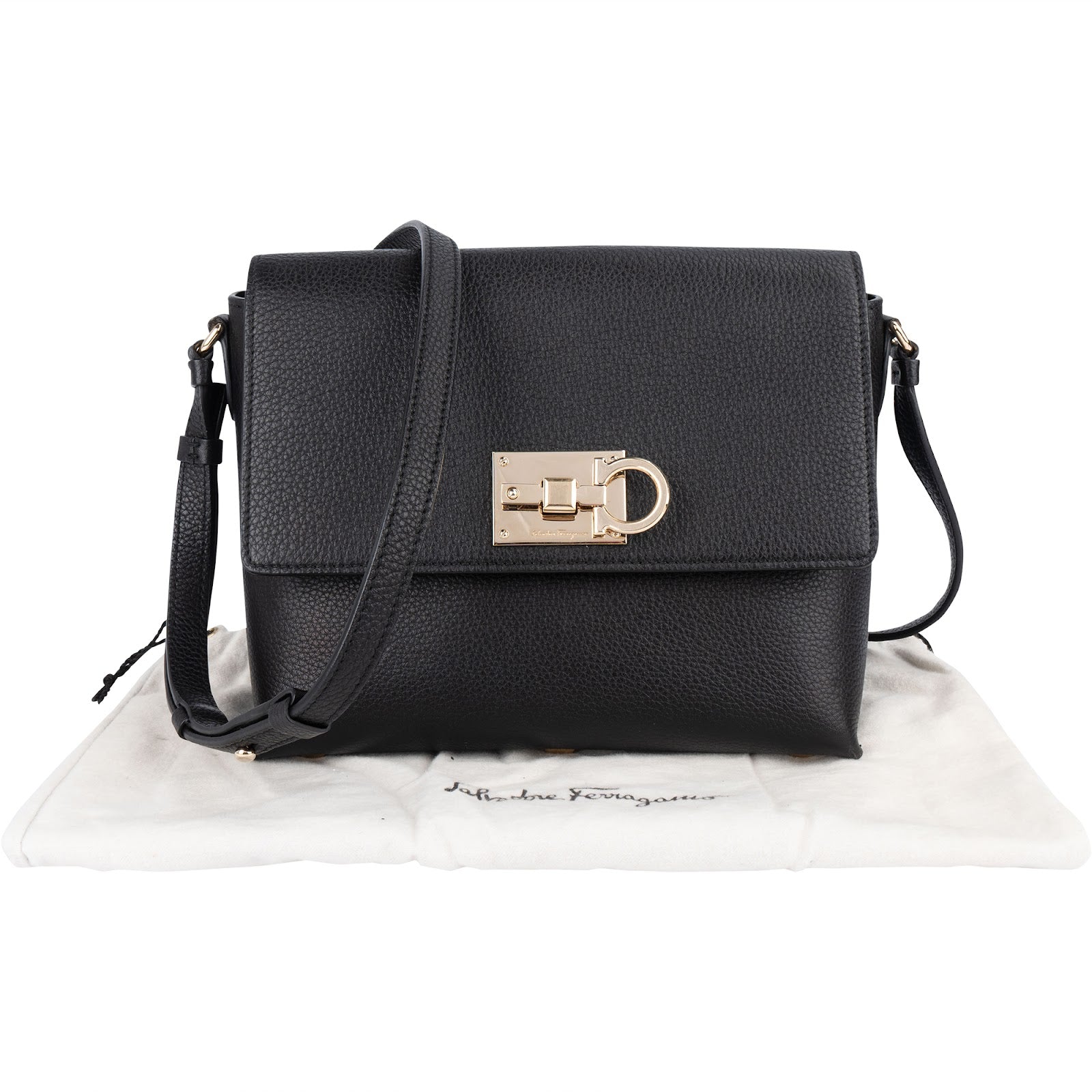 Salvatore Ferragamo Pebbled Leather Gancini Flap Crossbody Bag