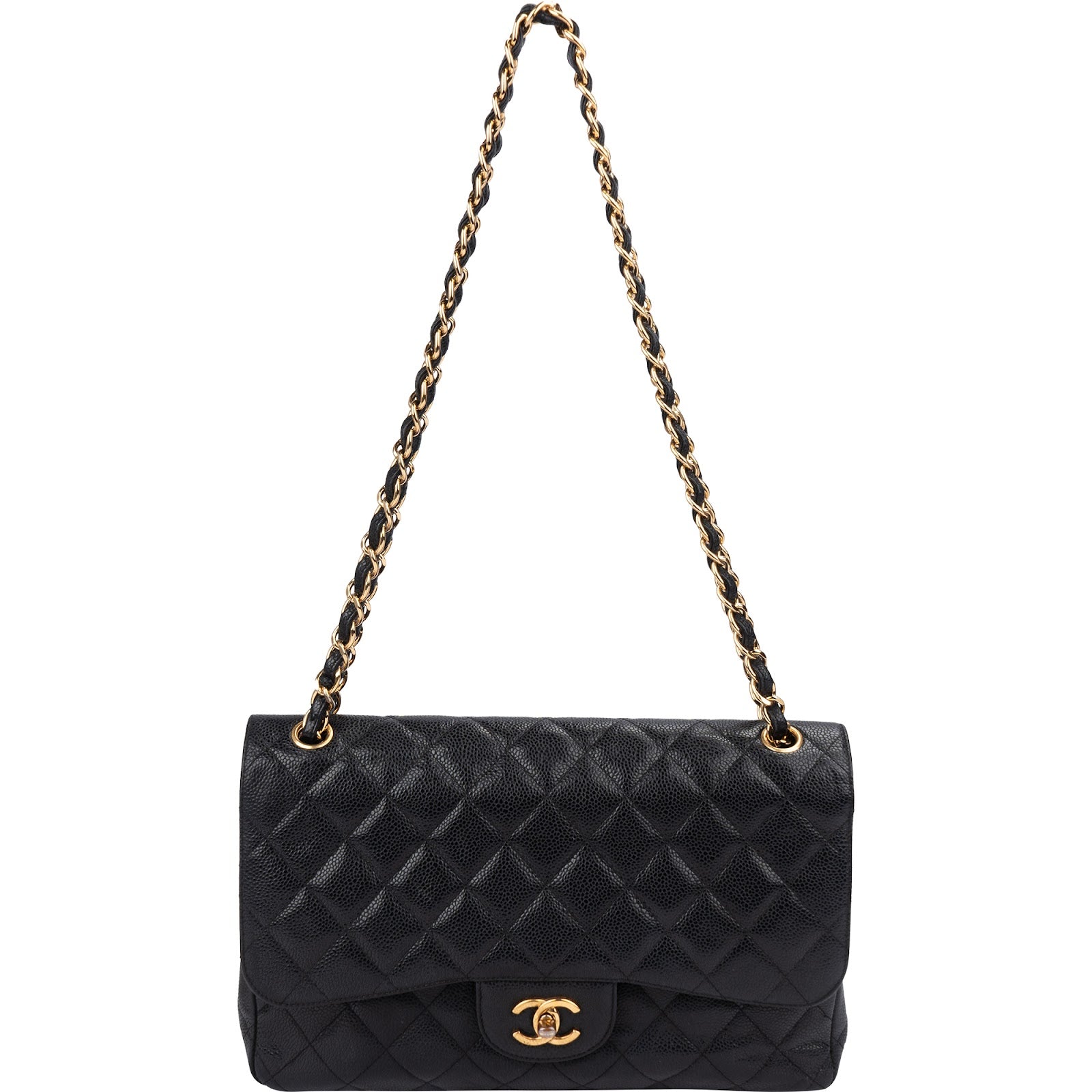 Chanel – Sac à bandoulière Jumbo à double rabat en cuir Caviar matelassé