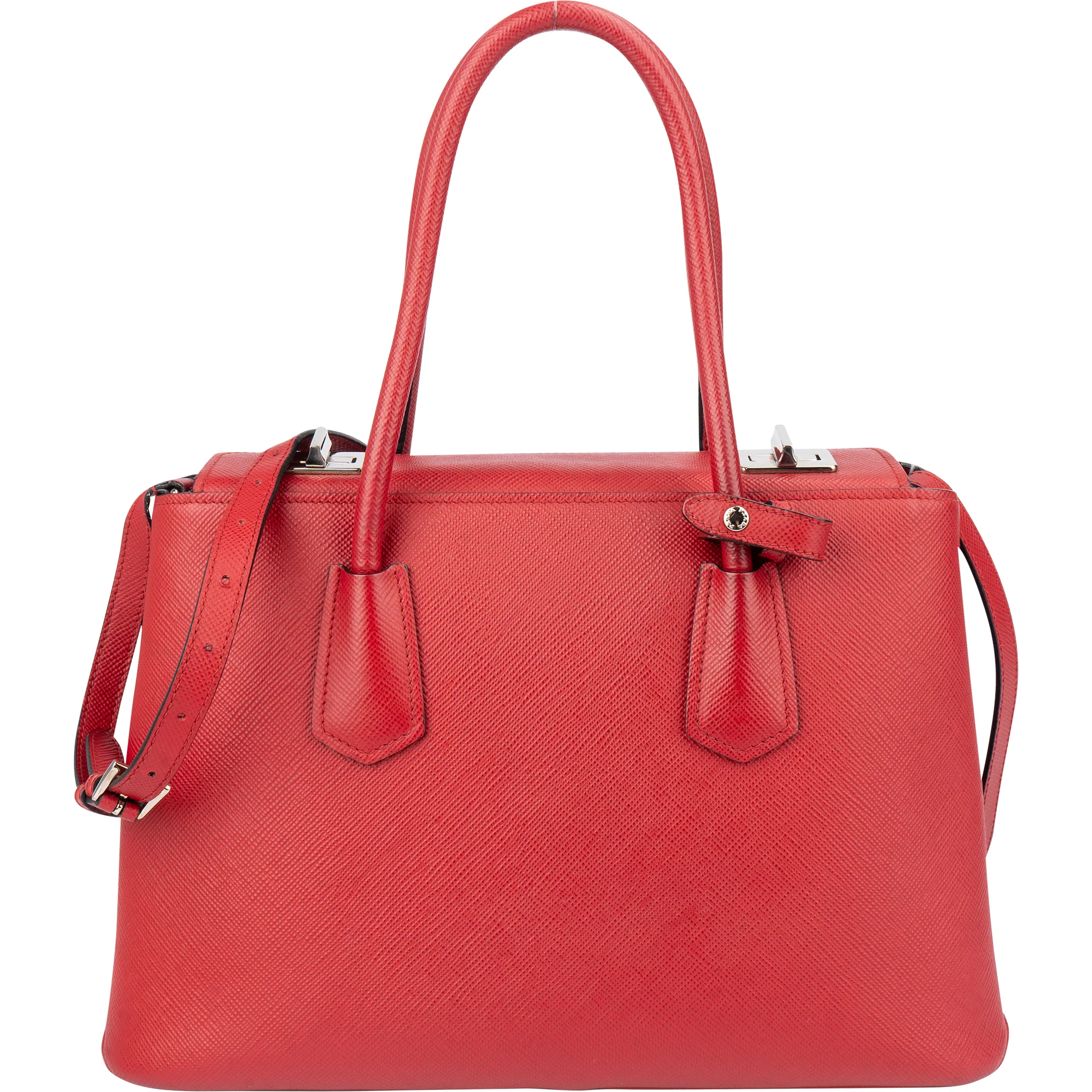 Prada Red Saffiano Leather Turnlock Double Handbag