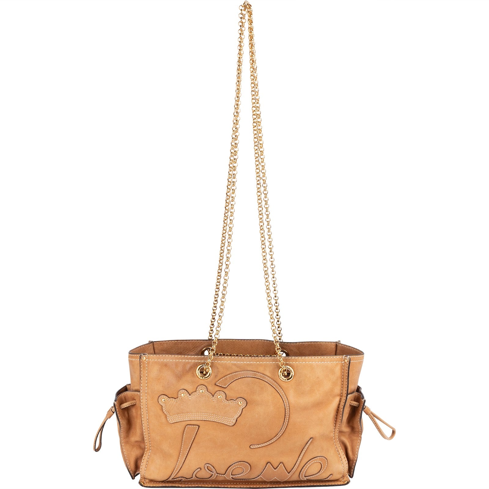 Skórzana torba Loewe Leather Crowns Tote z łańcuszkiem do noszenia na ramię