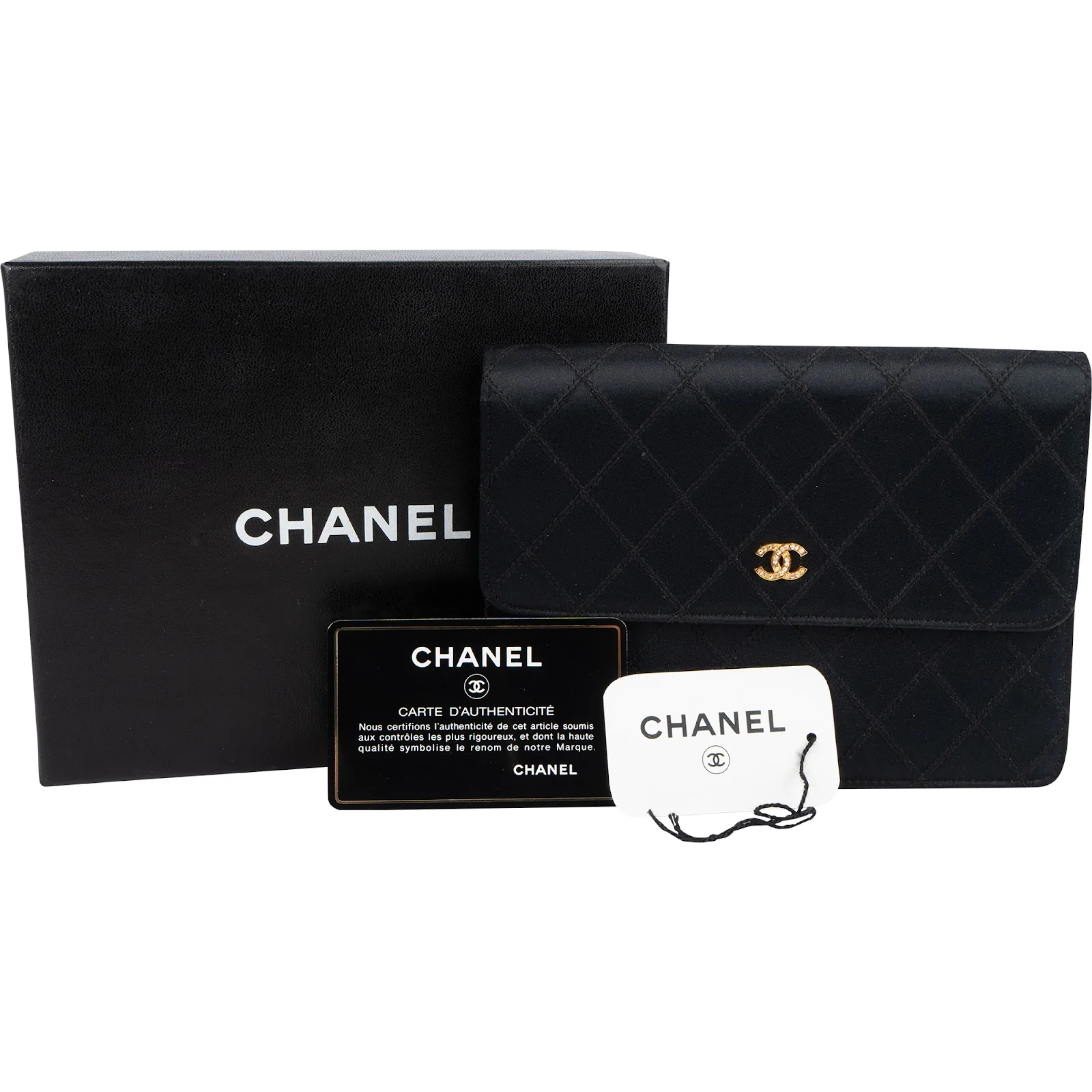 Chanel Quilted Satin Crystal CC Flap Clutch