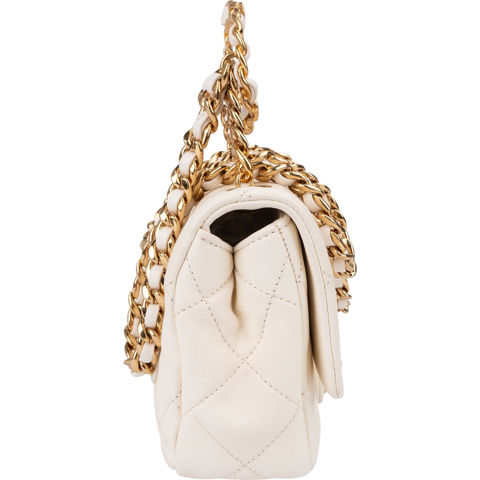 Chanel White Quilted Lambskin Mini Rectangular Flap Top Handle Crossbody Bag
