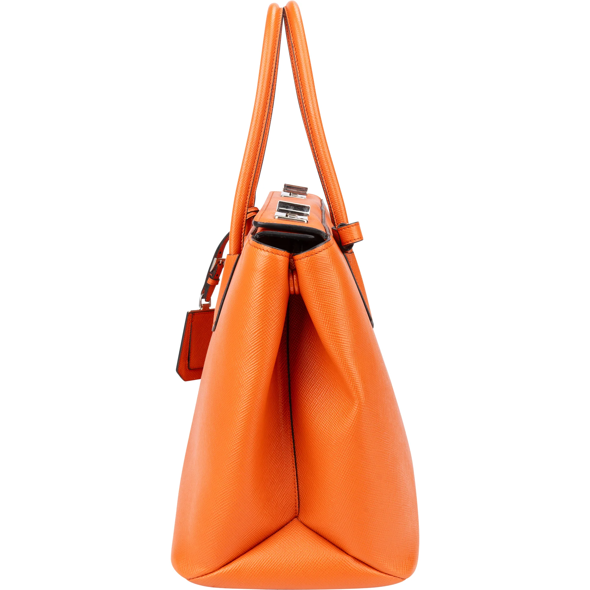 Prada Orange Saffiano Leather Turnlock Double Handbag
