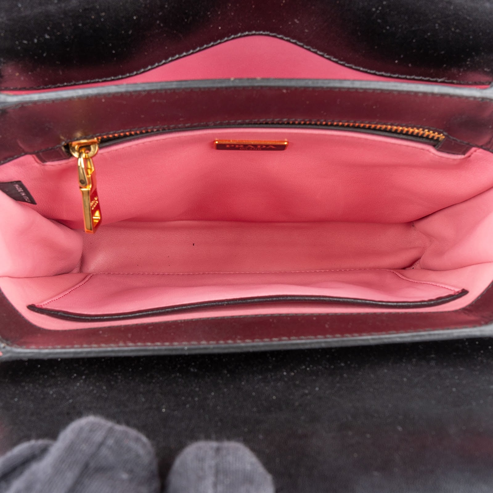 Prada Calfskin Leather Double Turnlock Handbag