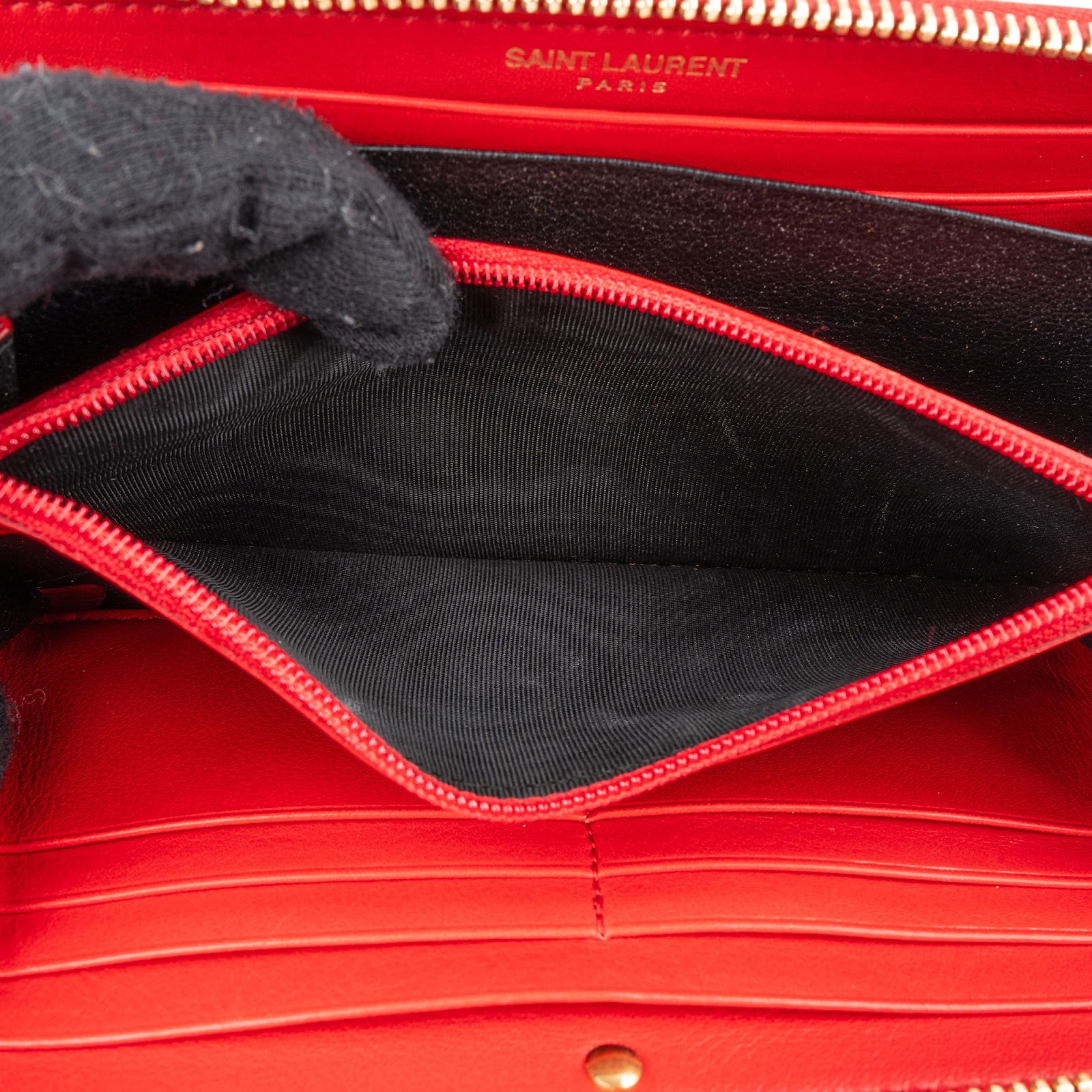 Saint Laurent Red Leather Chic Y Zip Around Wallet
