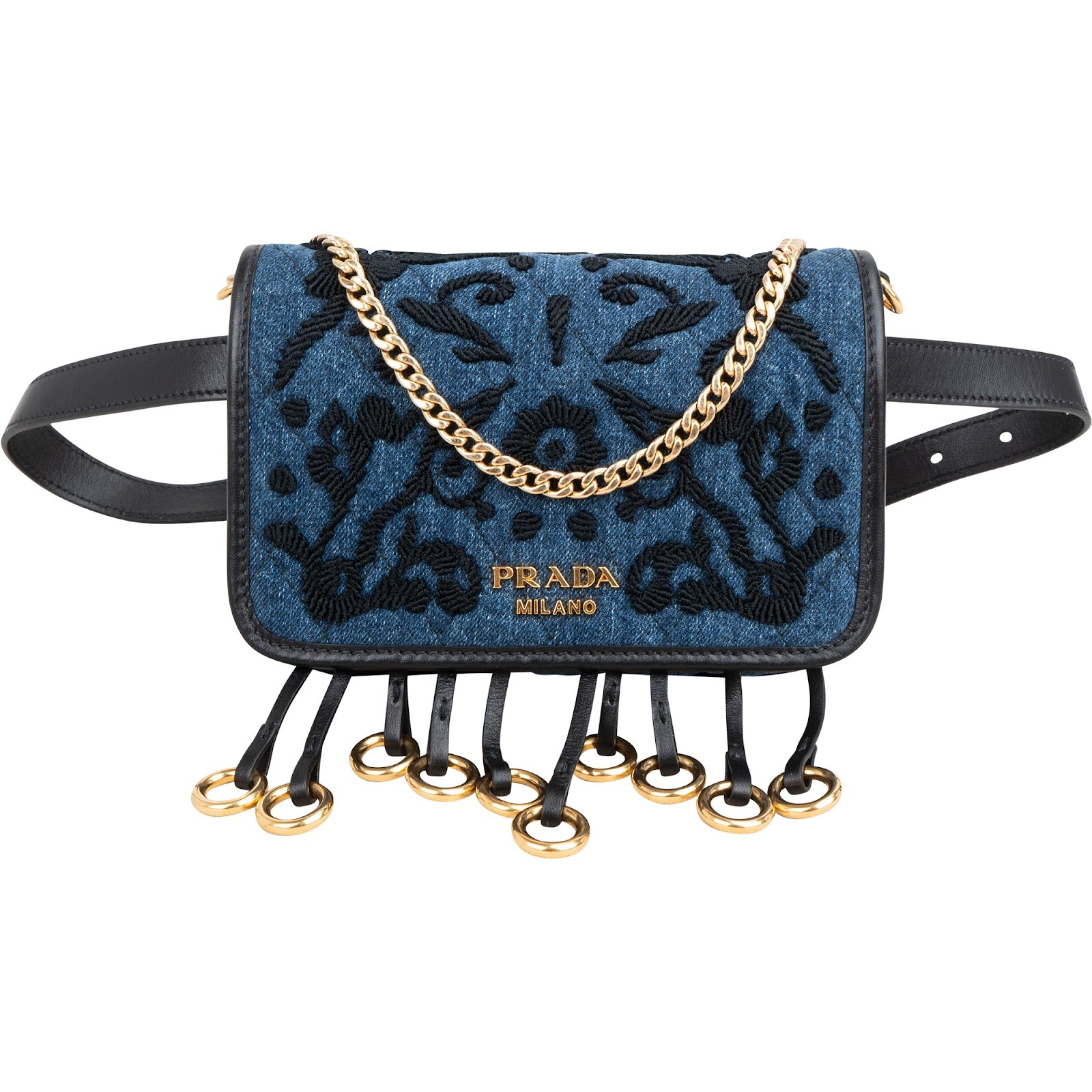 Prada Multicolor Embroidered Denim Cahier Belt Crossbody Bag