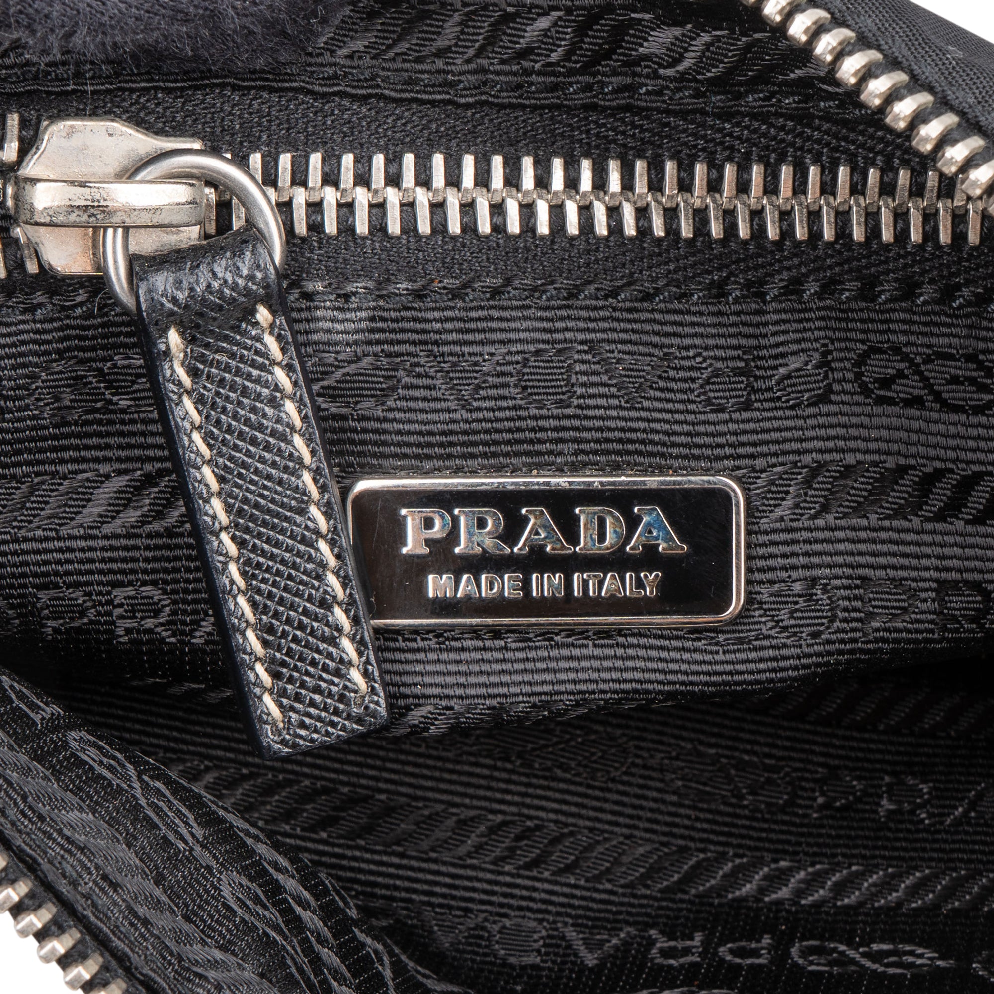 Prada Nylon Black Saffiano Leather Triangle Handbag