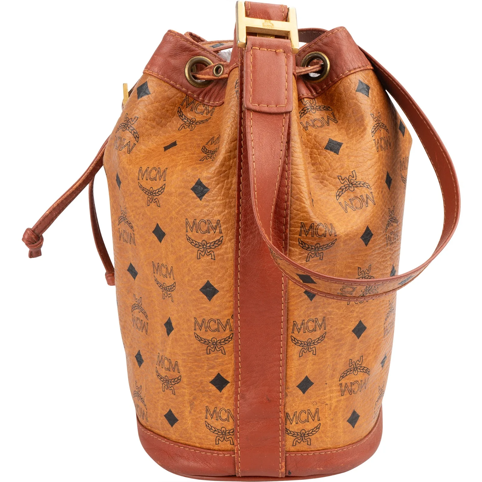 MCM Monogram Visetos Drawstring Bucket Crossbody Bag