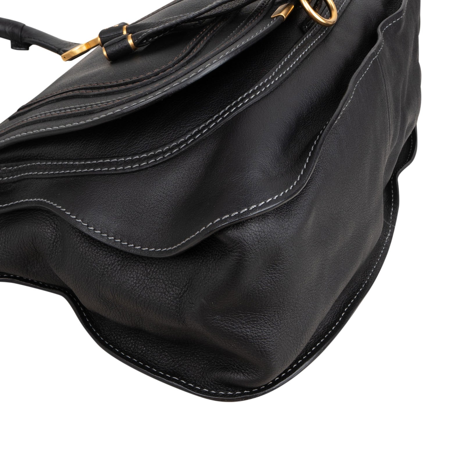 Chloé Black Grained Calfskin Marcie Satchel Handbag