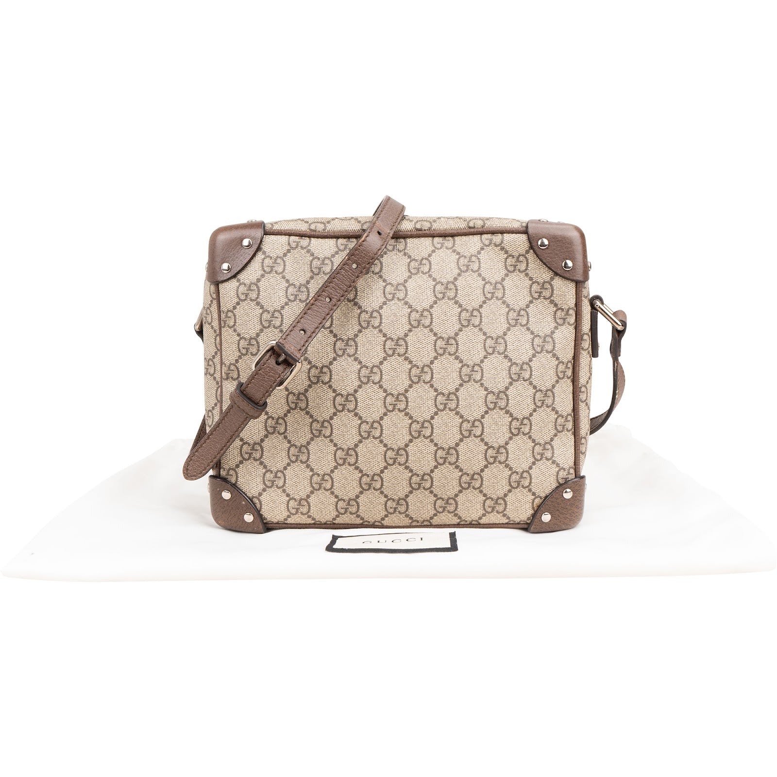 Gucci – Monogram GG Supreme Studded Trunk Crossbody Bag