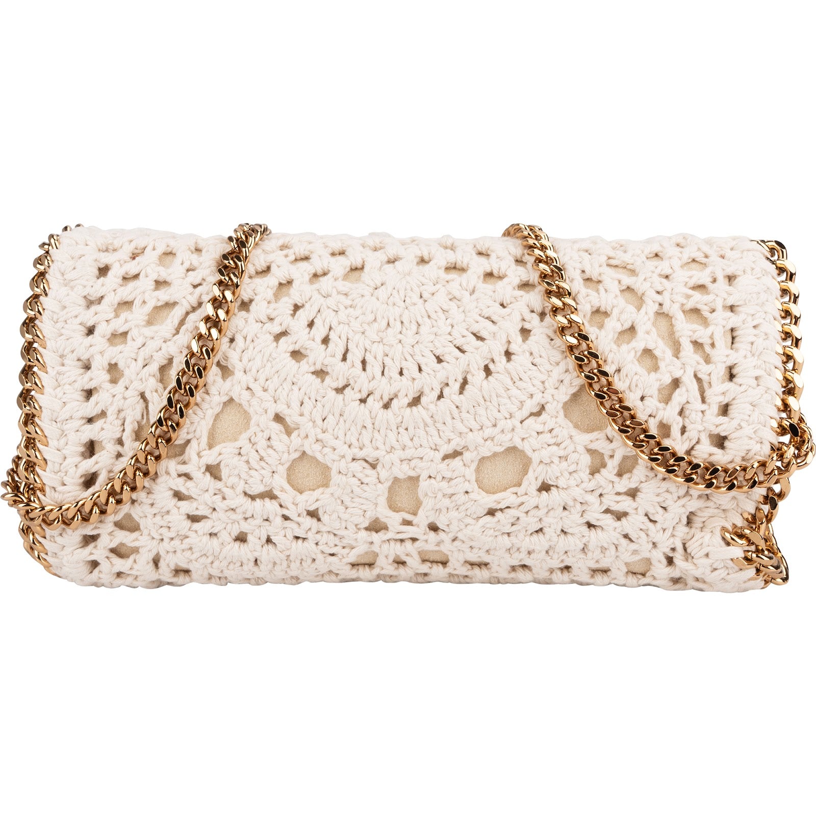 Stella McCartney Crochet Falabella Fold Over Clutch Crossbody Bag