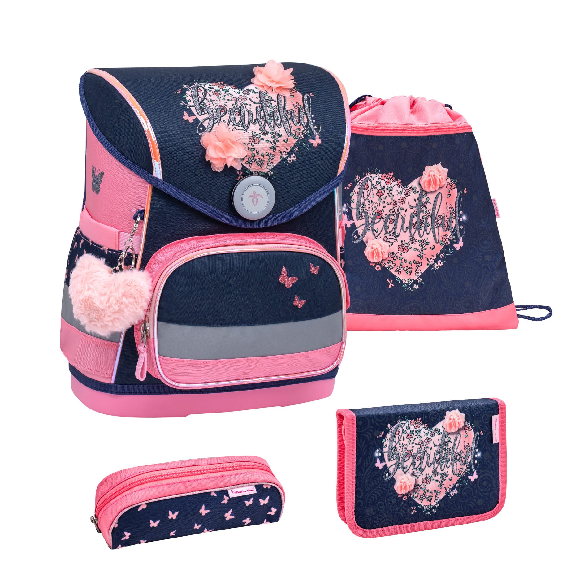 Compact ergonomisches Schulranzen-Set 4-teilig - Beautiful Flowers