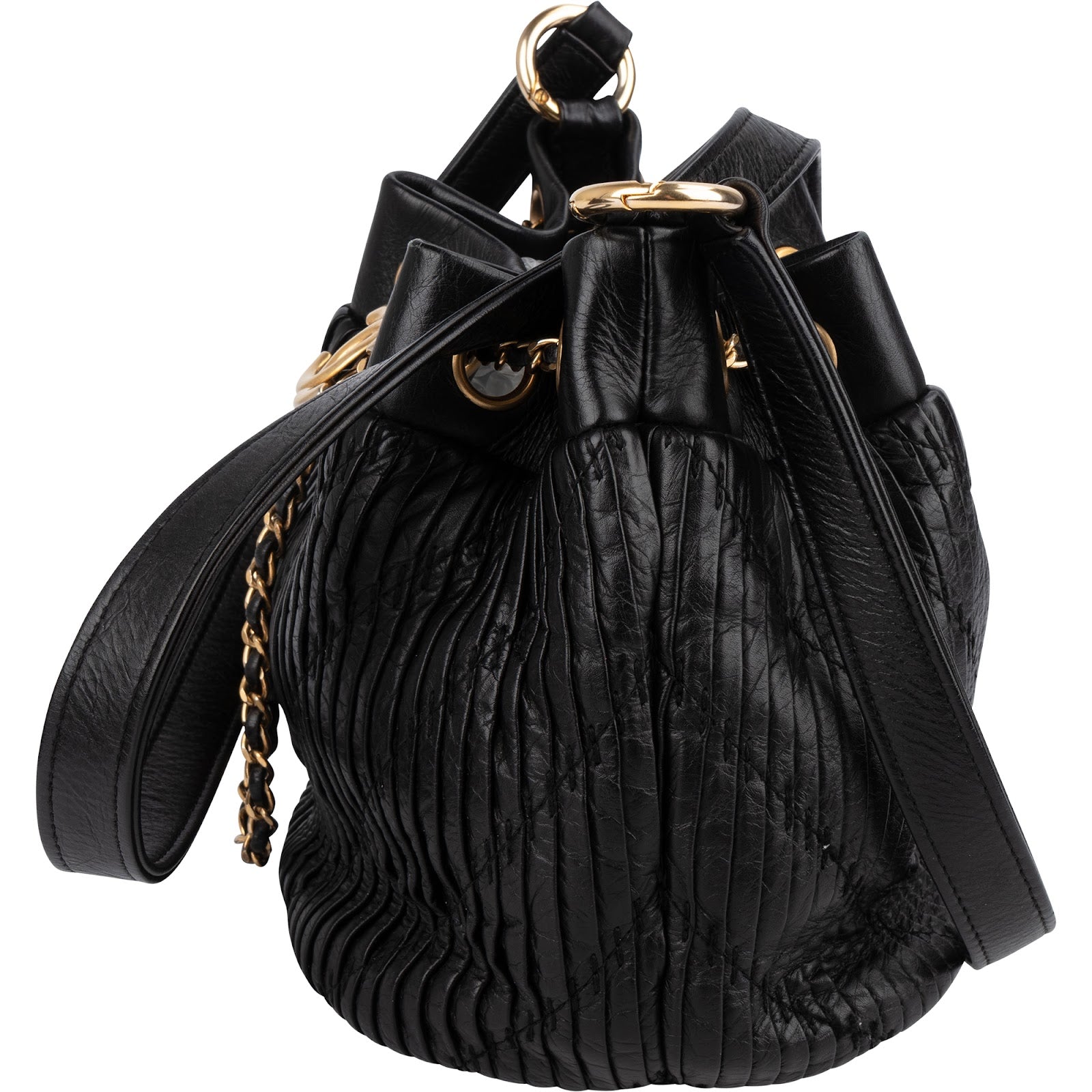 Chanel Pleated Calfskin Small Coco Pleats Drawstring Bucket Crossbody Bag